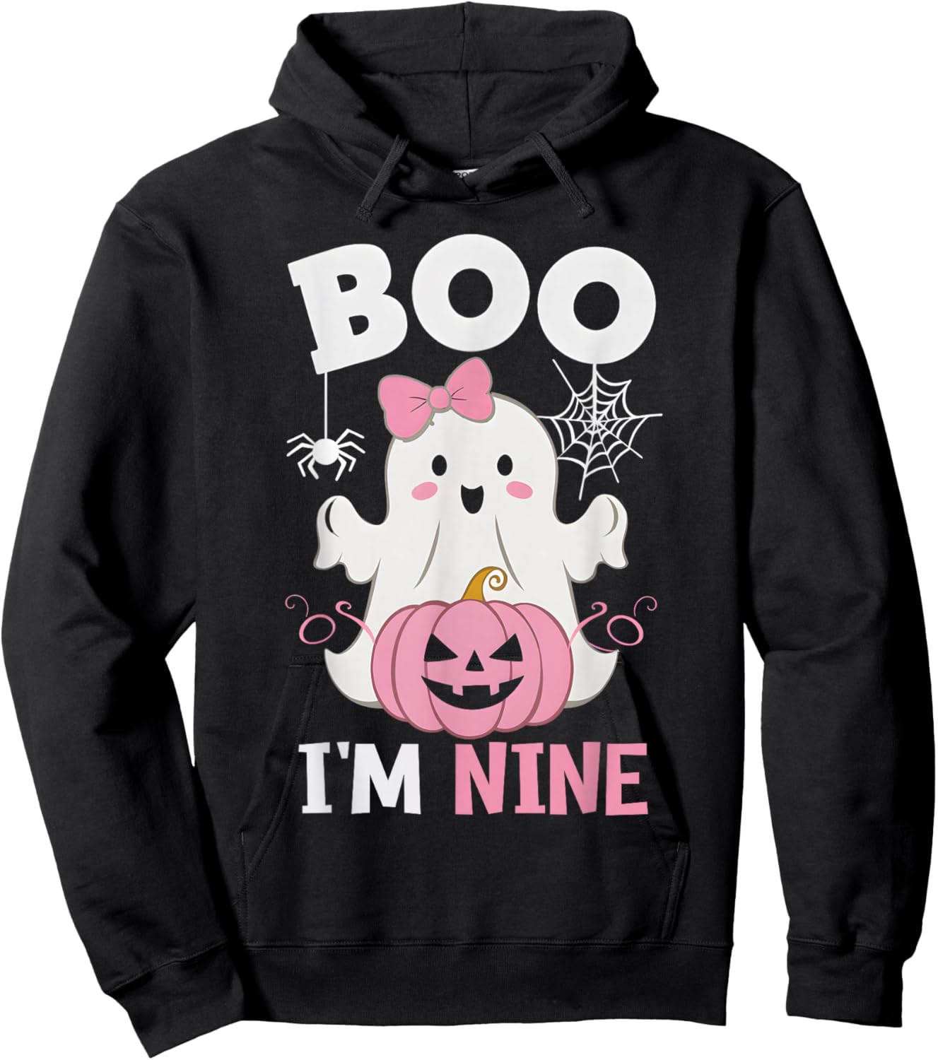 Ghost Boo I'm Nine Year 9th Birthday Girls Halloween Groovy Hoodie - Hoodie | Black