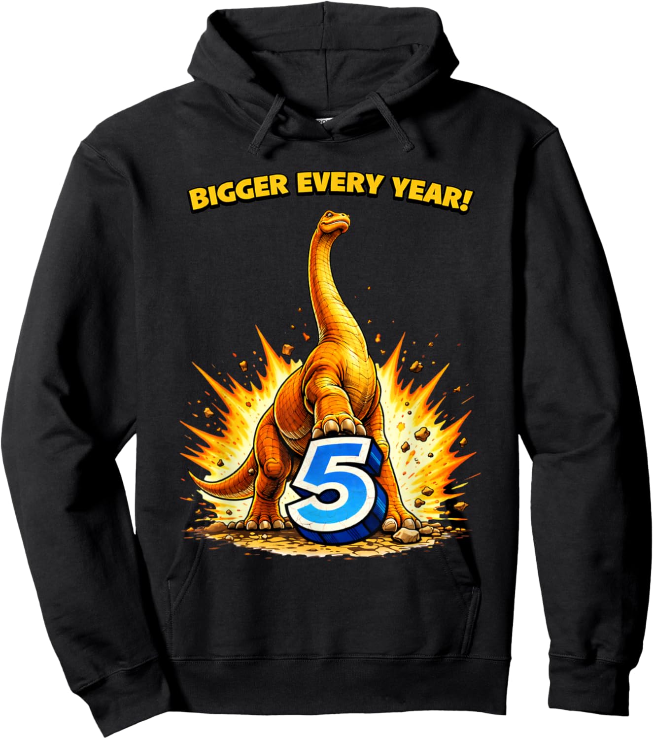 Bigger Every Year Dinosaur 5th Birthday Hoodie - Hoodie | Black