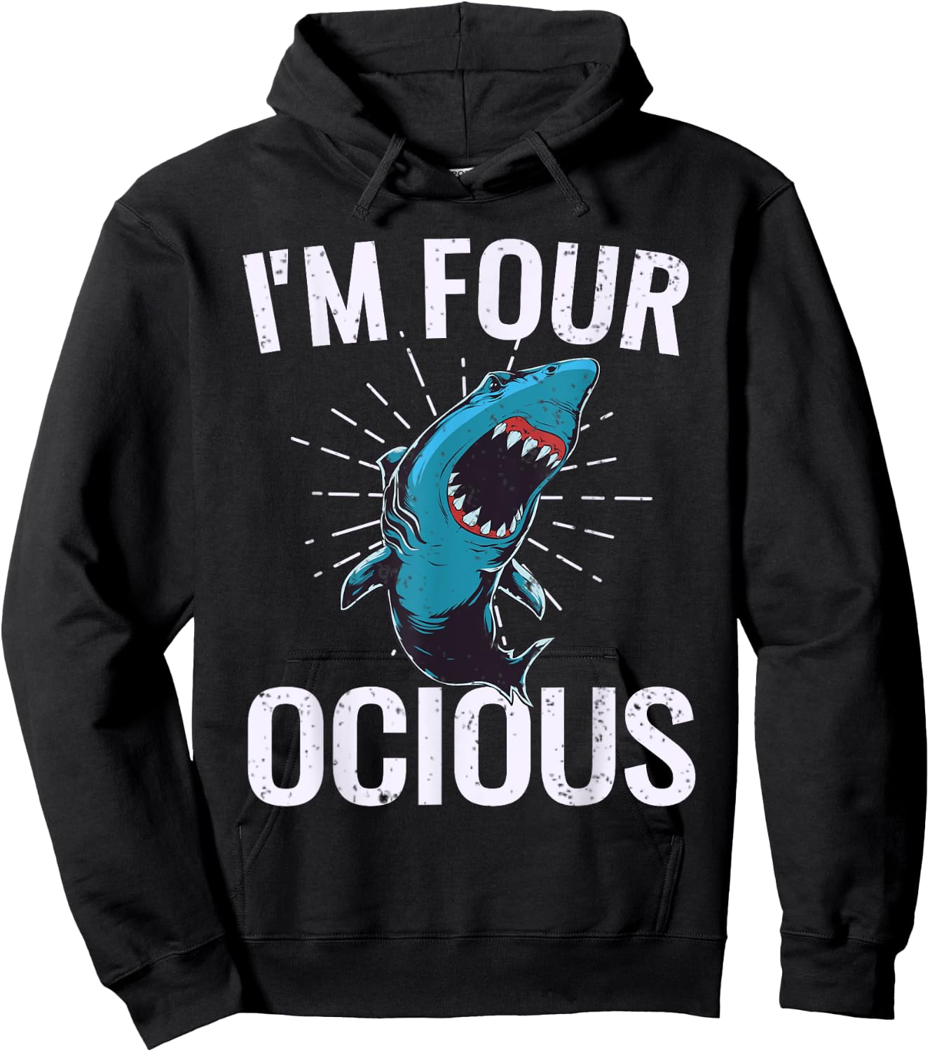 Shark Boys Kids 4th Birthday 4 Year Old Party Hoodie - Hoodie | Black