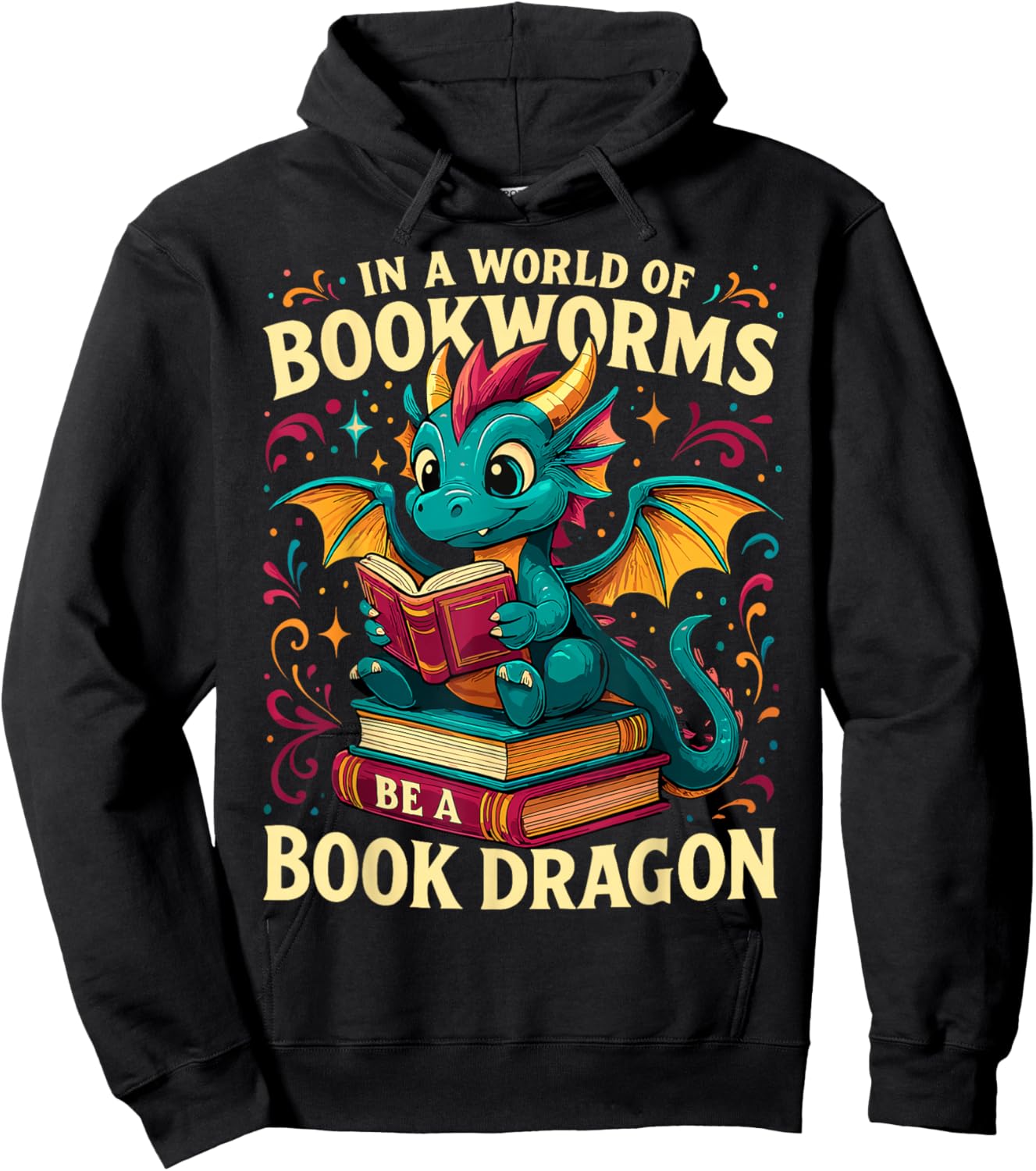 In a World of Bookworms be a Book Dragon Reading Hoodie - Hoodie | Black