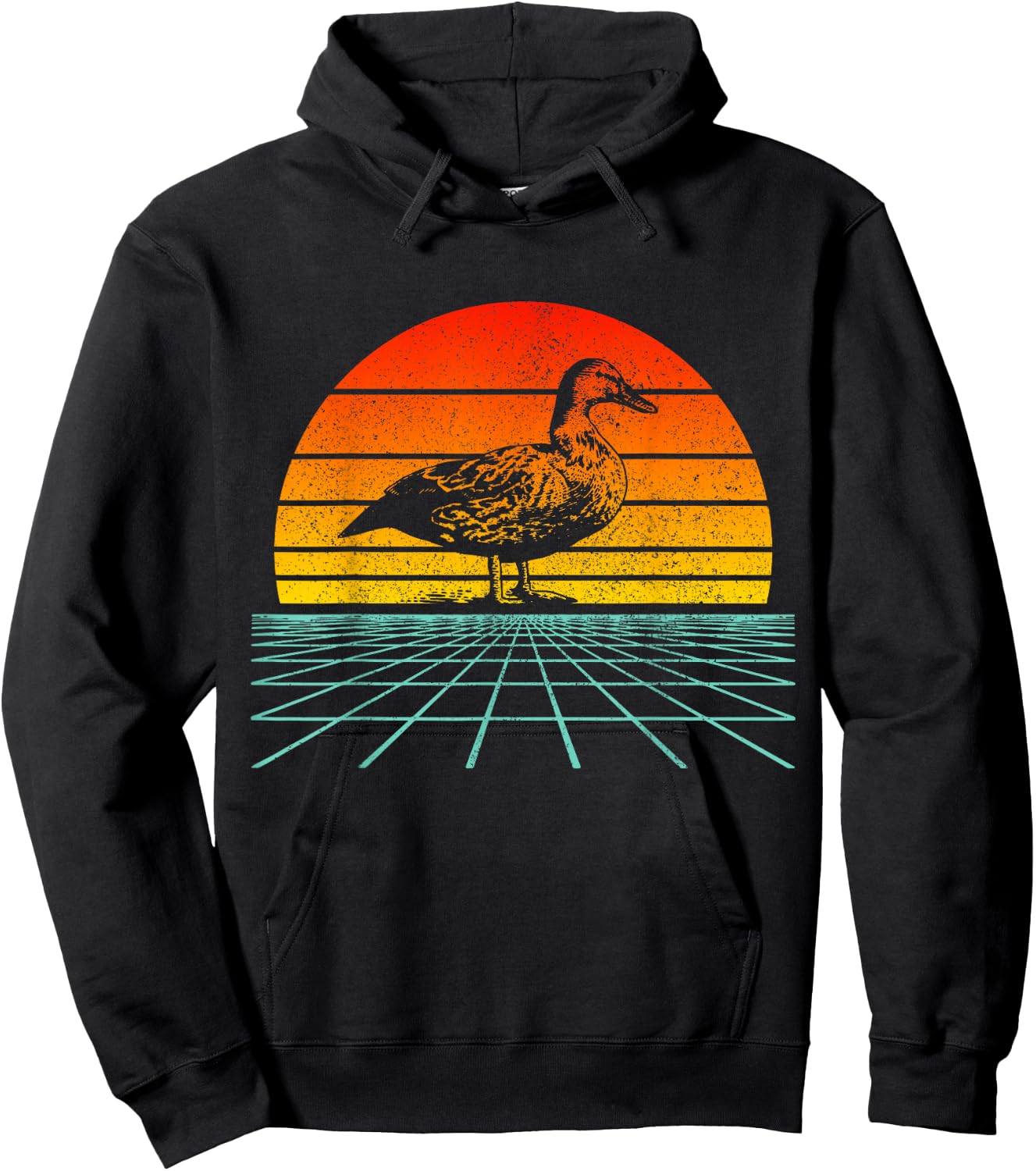 Duck Vintage Retro Sunset 80s Duck Lover Hoodie - Hoodie | Black