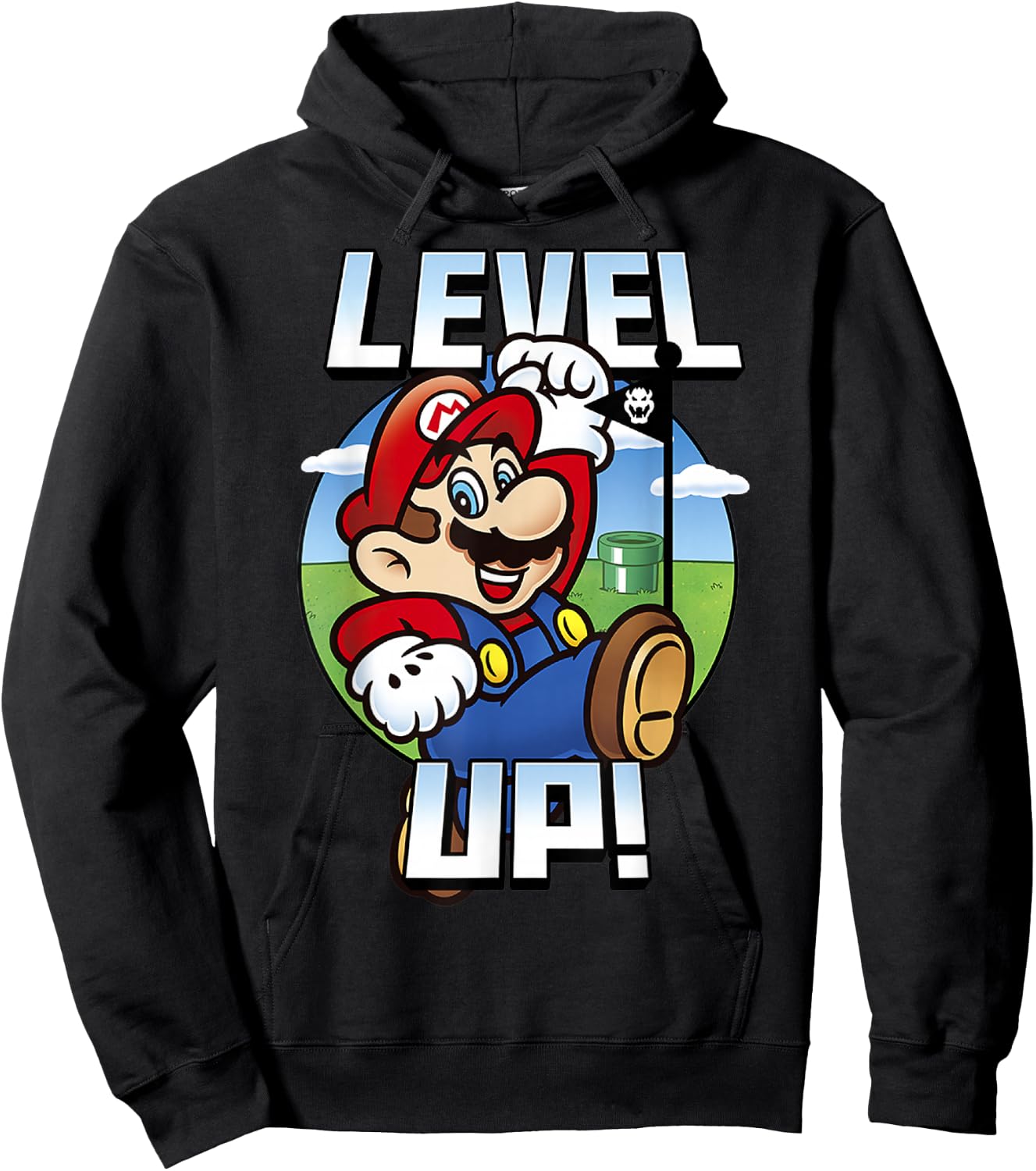 Super Mario Level Up Bowser Flag Portrait Graphic Hoodie - Hoodie | Black