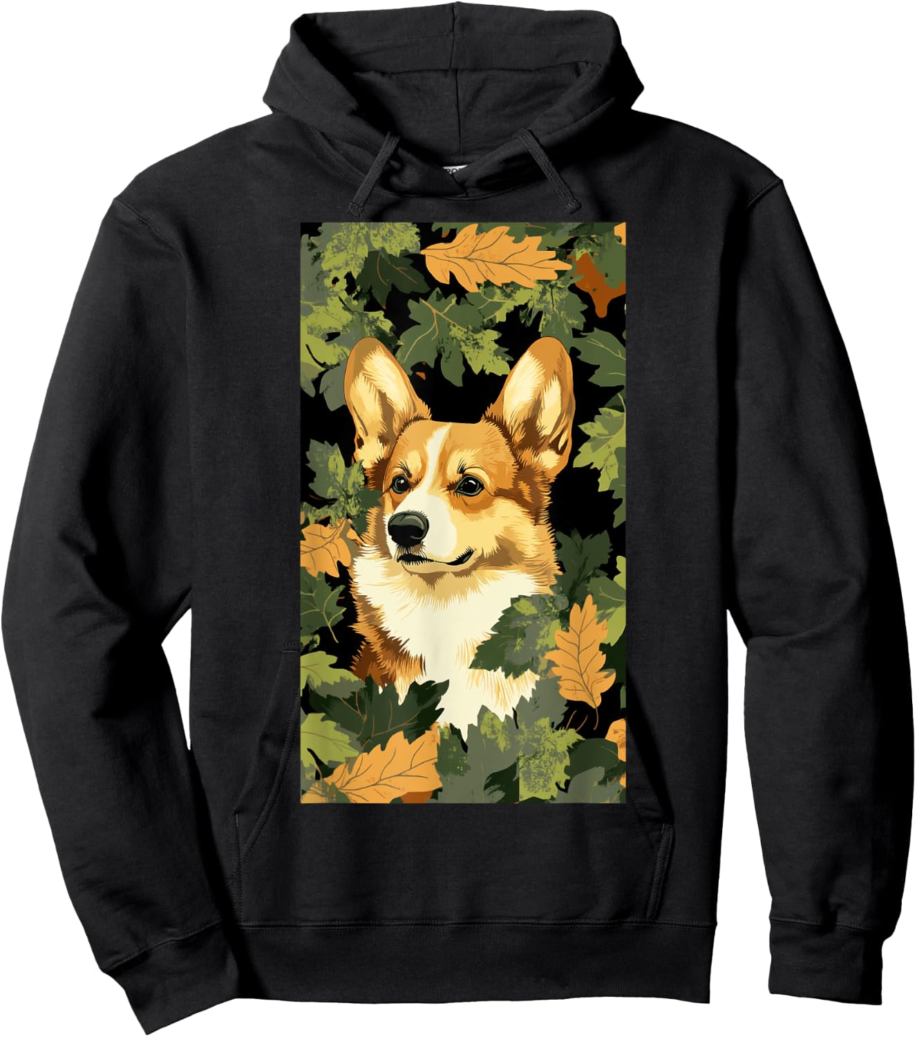 Pembroke Welsh Corgi Leaf Camouflage Pattern Hoodie - Hoodie | Black