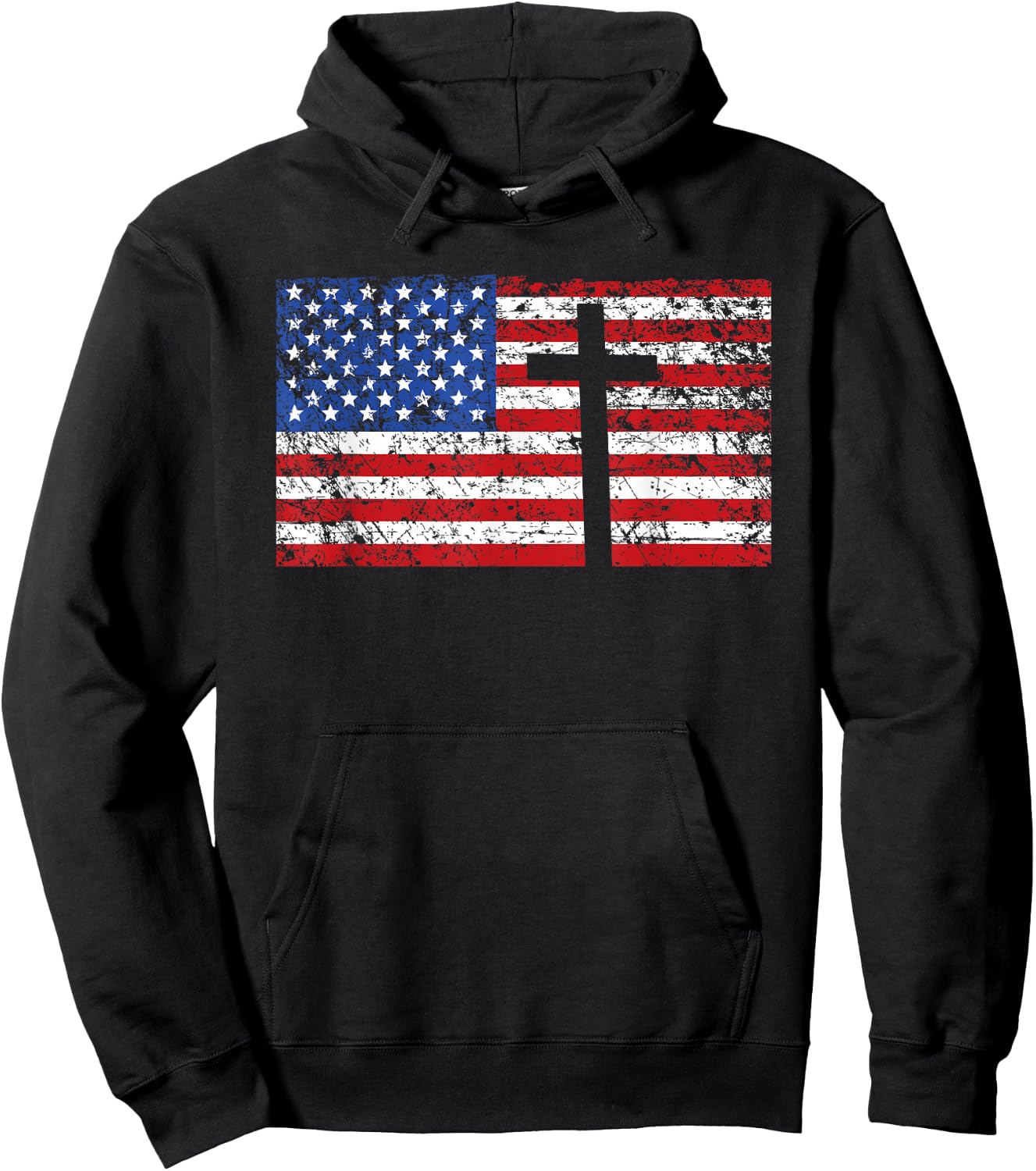 American Flag Cross Shirt, USA Christian Gift, Trust God Hoodie - Hoodie | Black