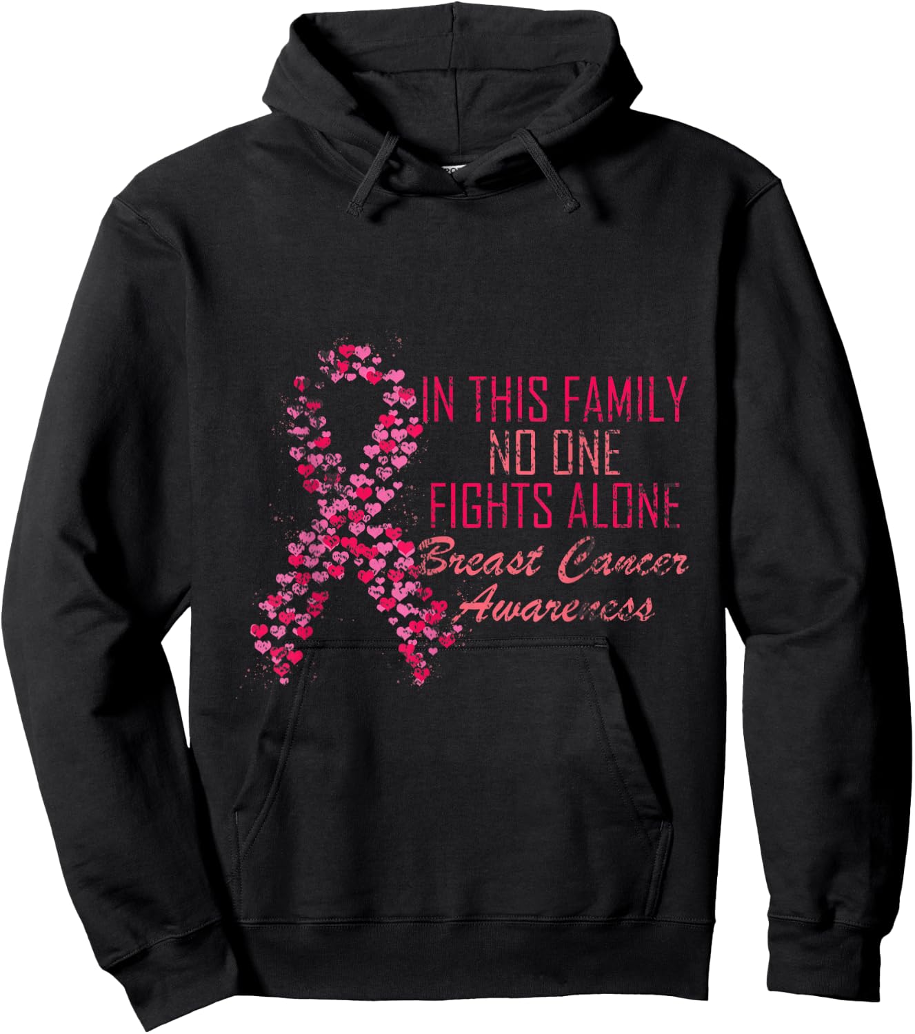 In This Family No One Fights Alone Breast Cancer Awareness Hoodie - Hoodie | Black