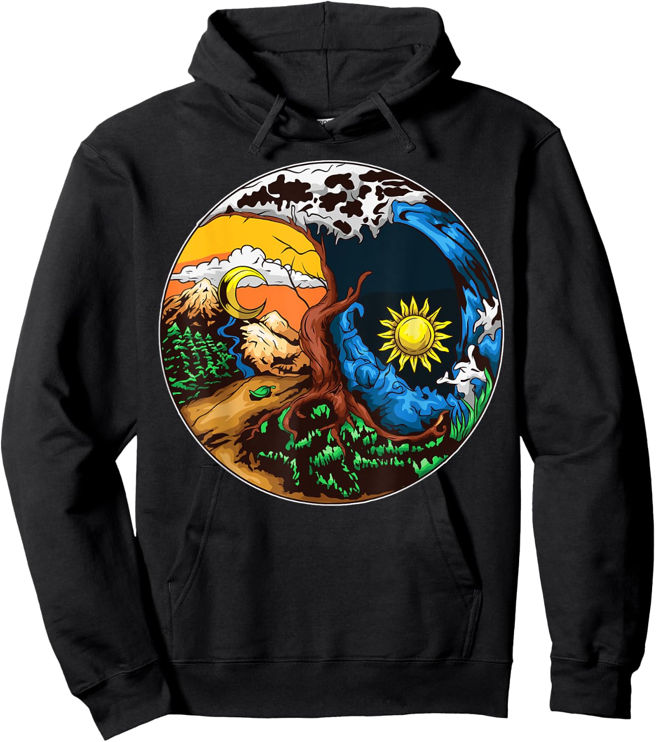 Yin Yang Happy Yin Yang Shirt Love Your Mother Earth Black Adult Classic Fit Short Sleeve Save Planet Shirt Hoodie - Hoodie | Black