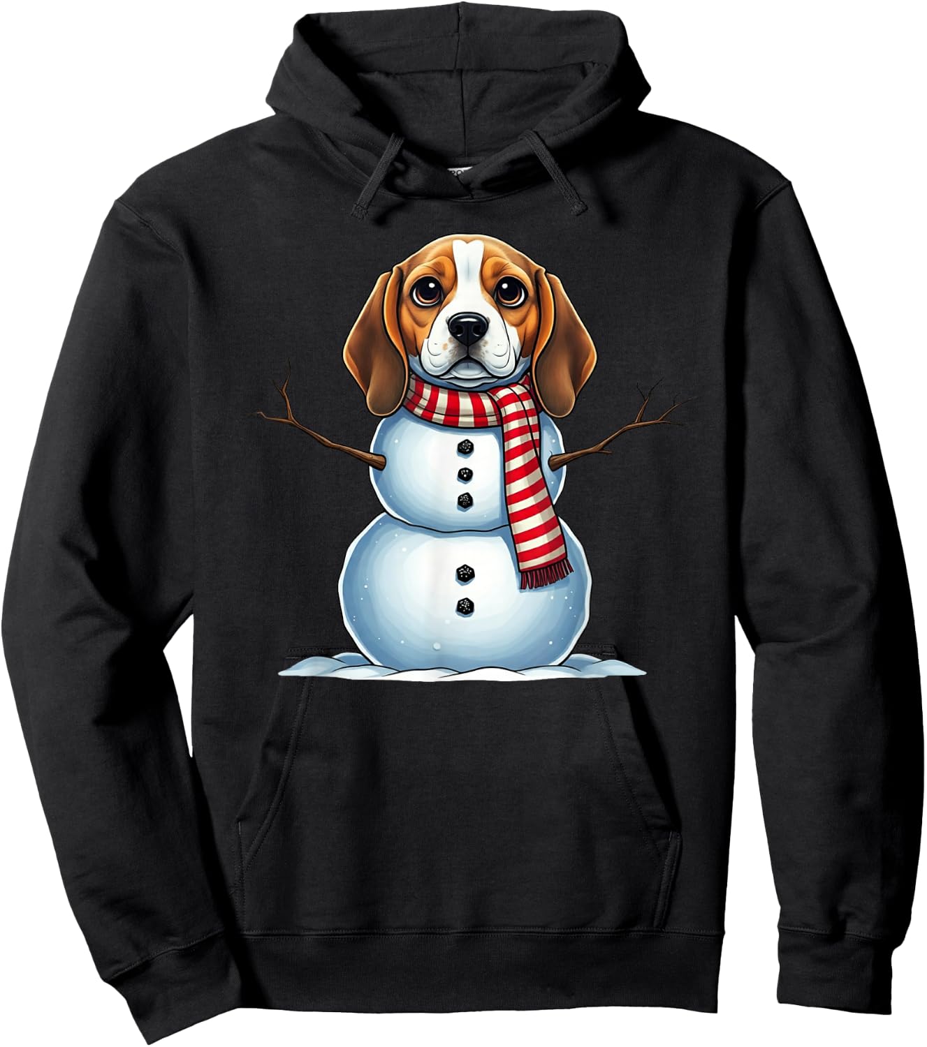 Funny Beagle Dog Snowman Scarf Christmas Kids Hoodie - Hoodie | Black