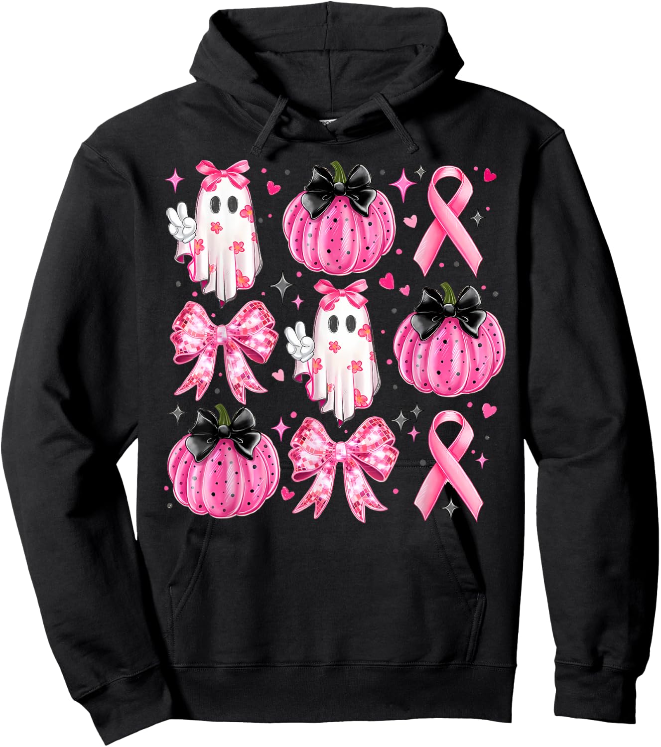 Halloween Pink Ghost Coquette Bow Girly Breast Cancer Girls Hoodie - Hoodie | Black