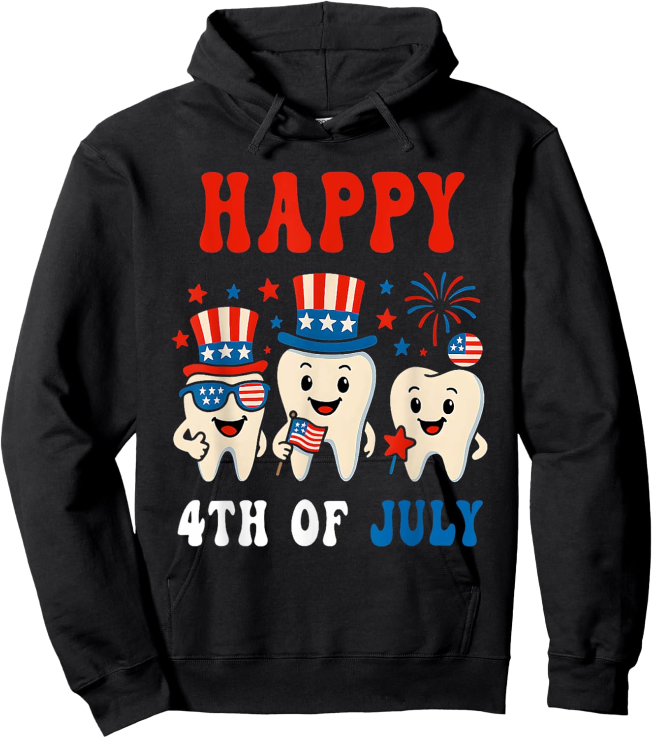 Happy 4th of july Dental Tooth American Flag Dentist Hoodie - Hoodie | Black