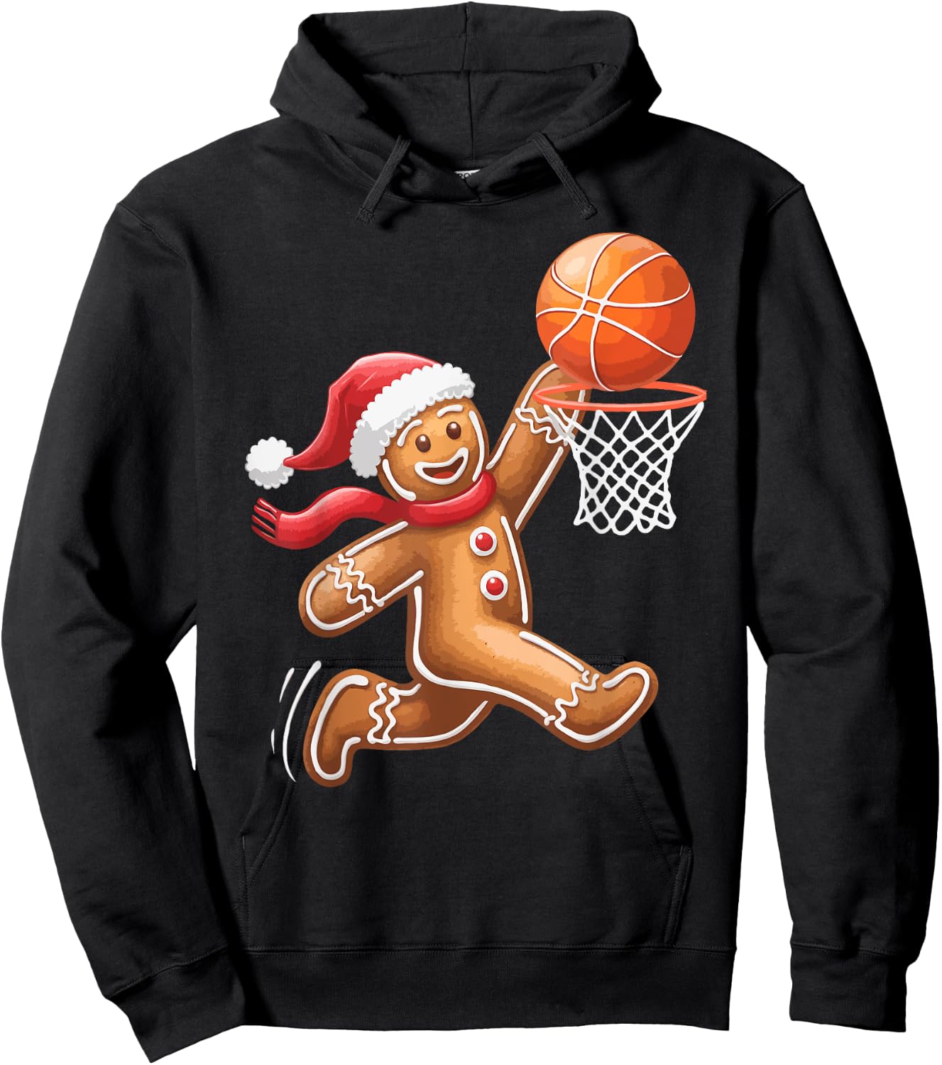 Gingerbread Man Playing Basketball Christmas Xmas Kids Men Hoodie - Hoodie | Black