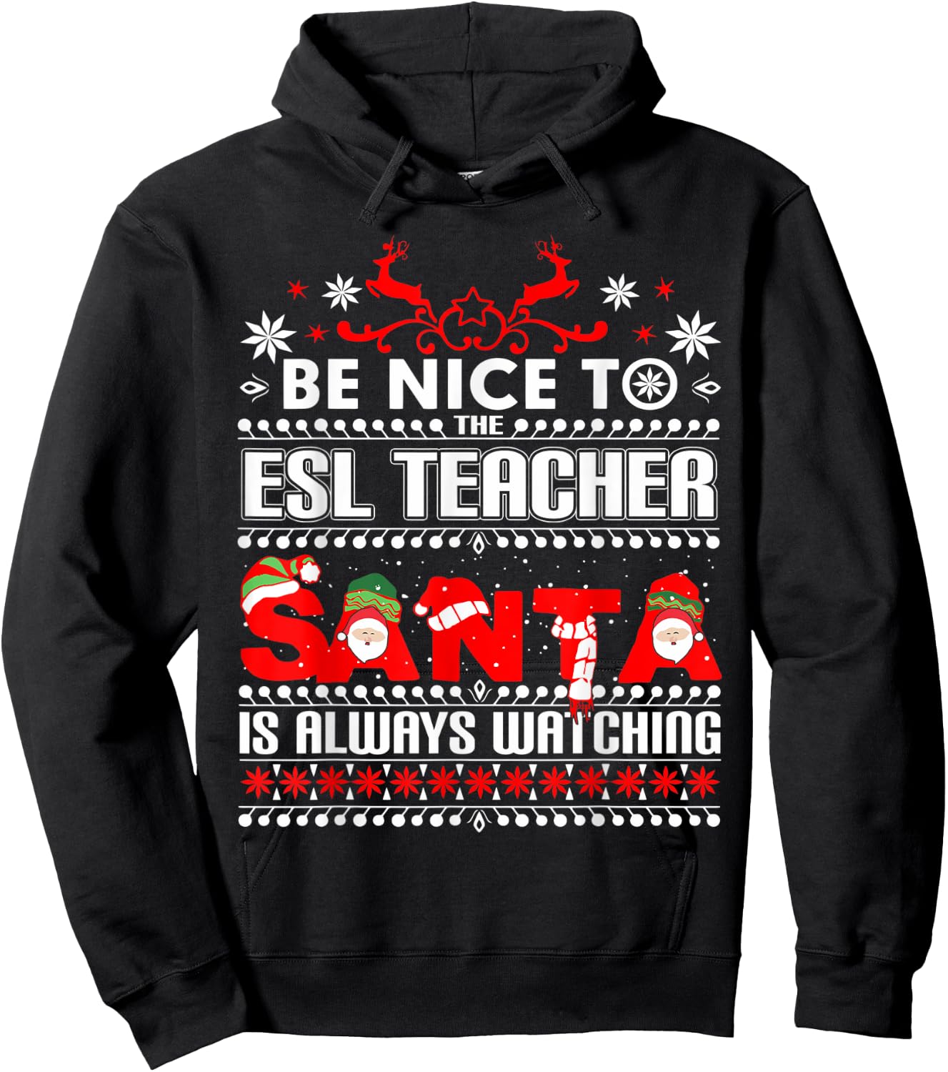ESL Ugly Christmas Sweater Gift Funny X-mas English Teacher Hoodie - Hoodie | Black