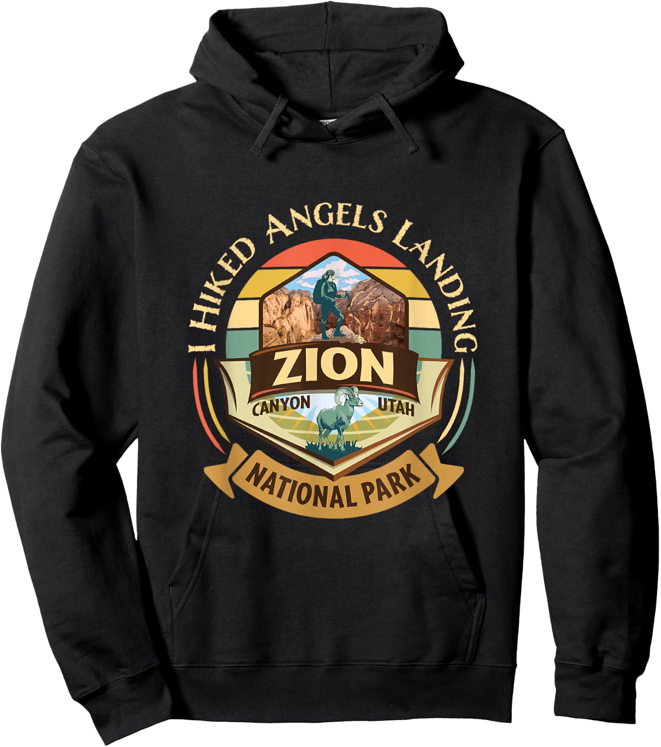 I Hiked Angels Landing Zion Retro Vintage Bighorn Design Hoodie - Hoodie | Black