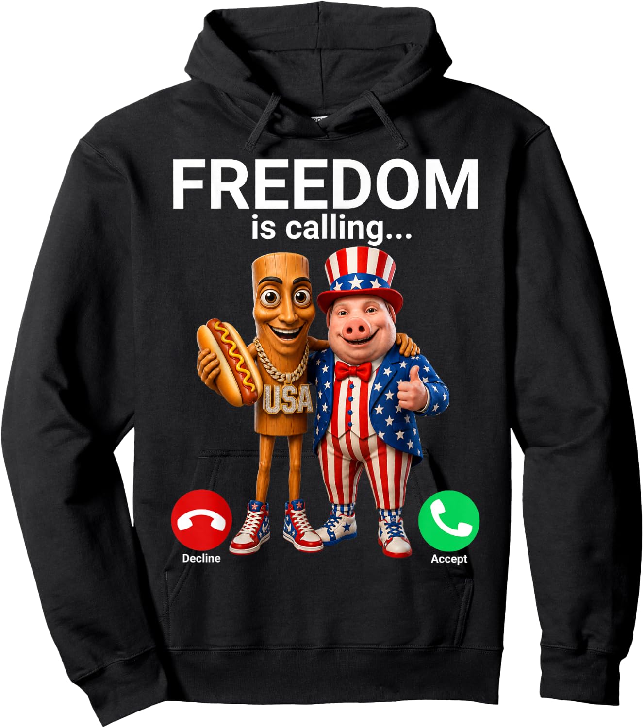 Tung Tung Tung Sahur John Pork Fourth of July Hoodie - Hoodie | Black