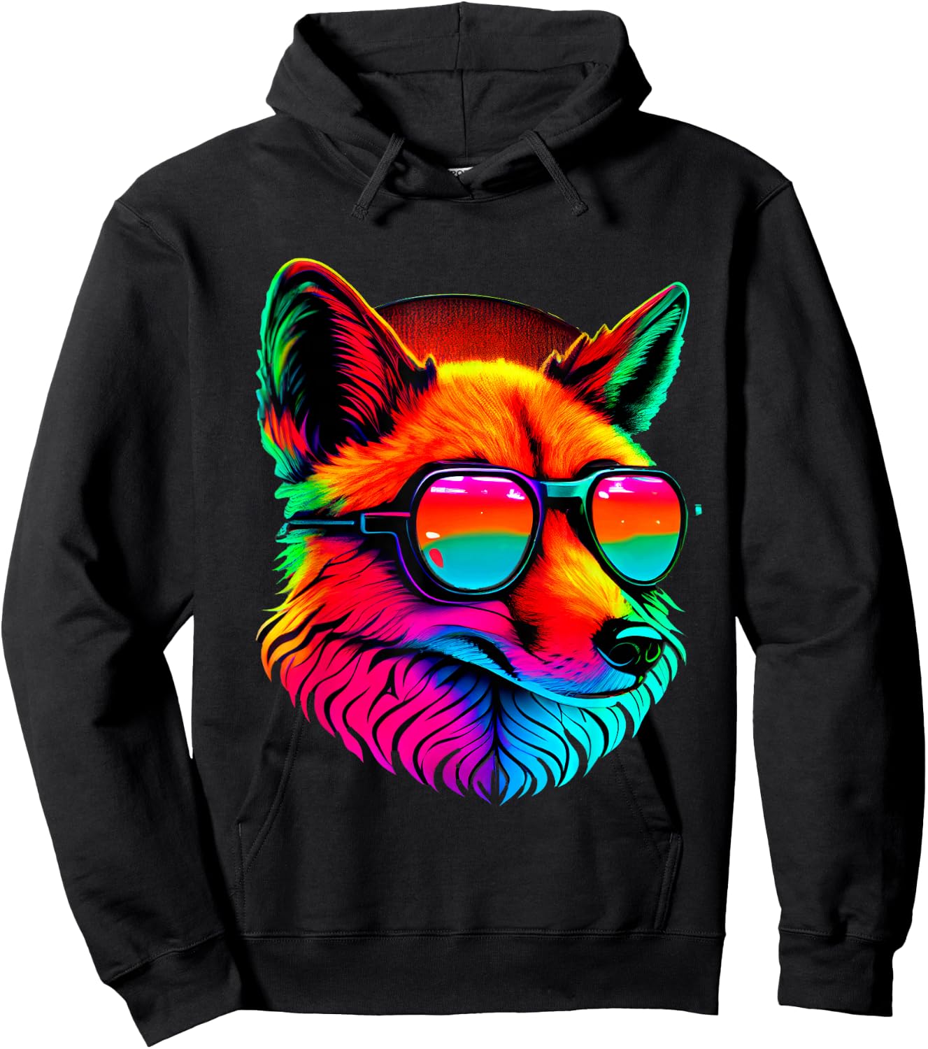 Cool Retro Art Fox In Sunglasses Colors Hoodie - Hoodie | Black