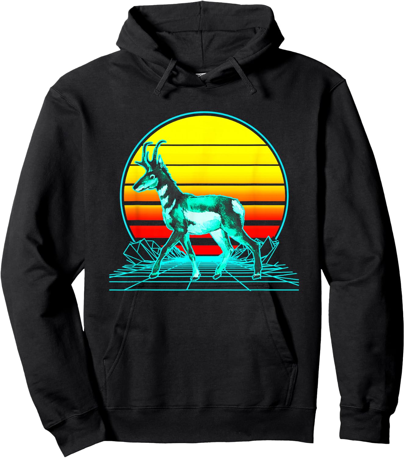 Retro Pronghorn Vaporwave Hoodie - Hoodie | Black