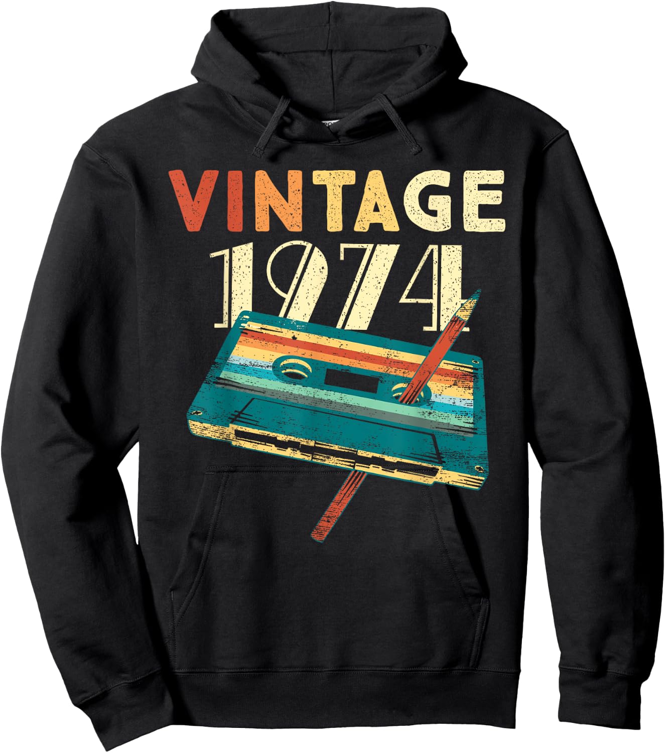 Vintage 1974 Music Cassette 51st Birthday Gifts 51 Years Old Hoodie - Hoodie | Black