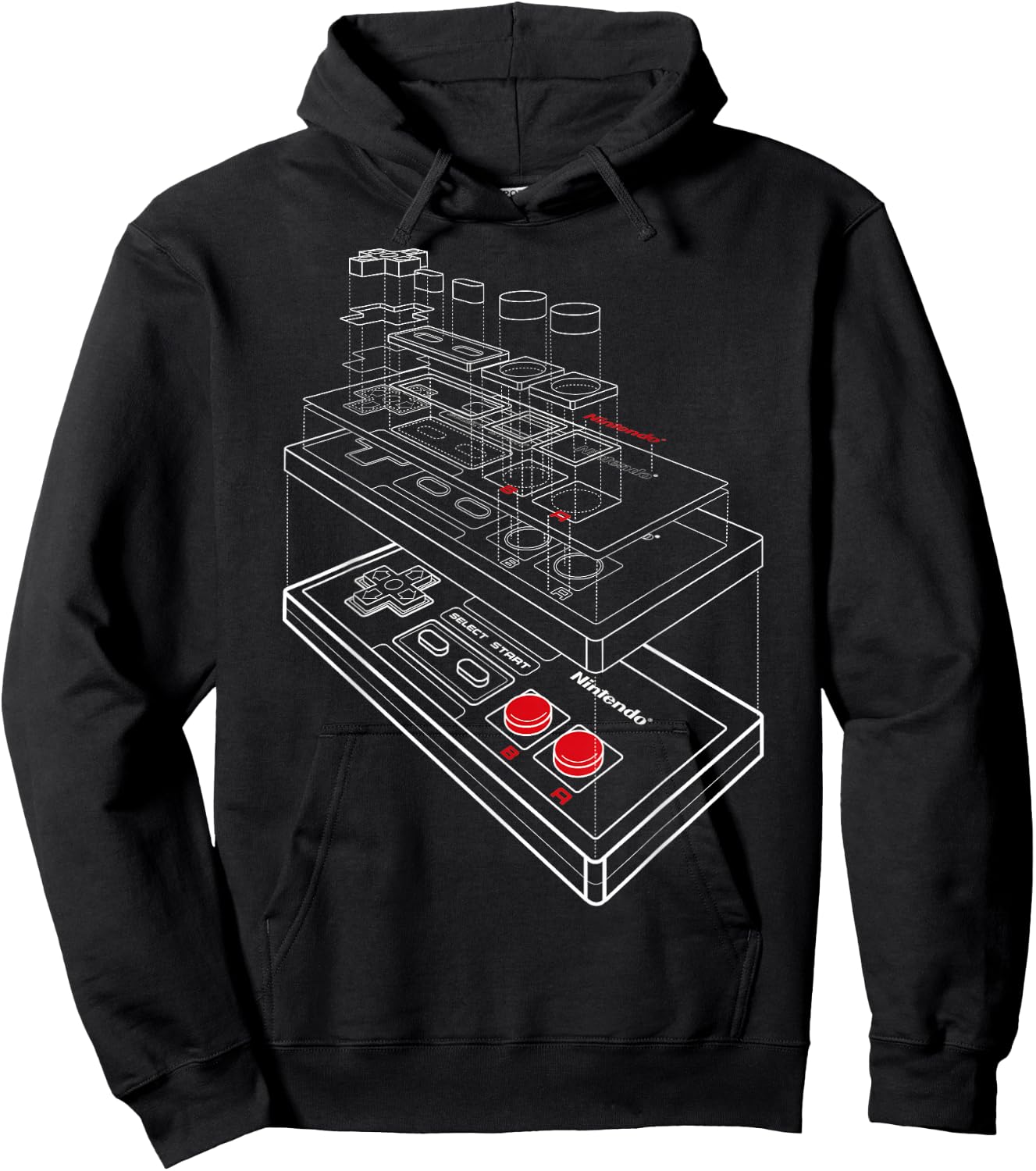 Nintendo NES Controller Exploded Schematic Graphic Hoodie - Hoodie | Black