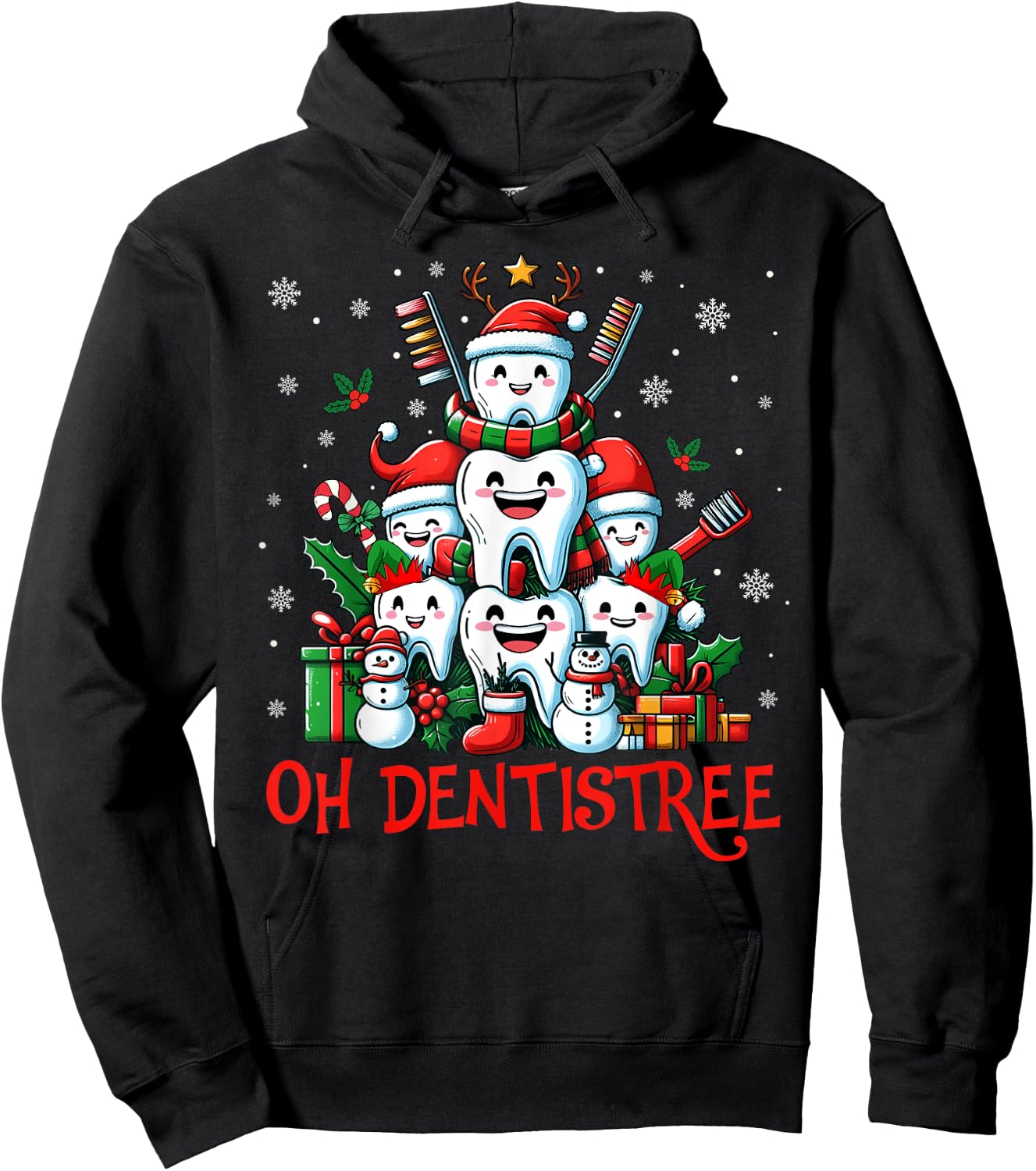 Funny Christmas Dentist Tree Dental Oh Dentistree Tooth Tree Hoodie - Hoodie | Black