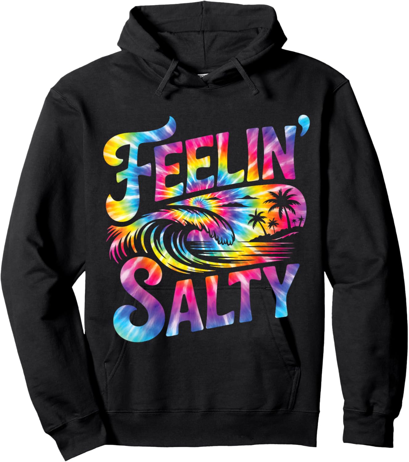 Feelin' Salty Tropical Vacation Wave Beach Vibes Tie Dye Hoodie - Hoodie | Black