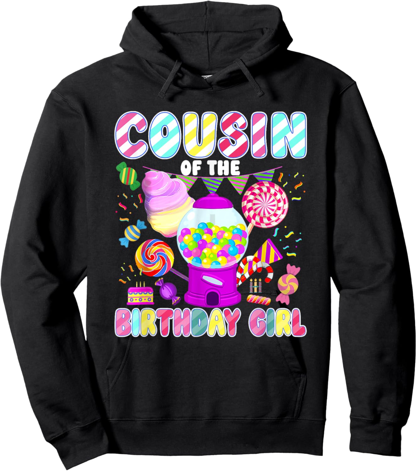 Cousin of The Birthday Girl Candyland Matching Family Hoodie - Hoodie | Black