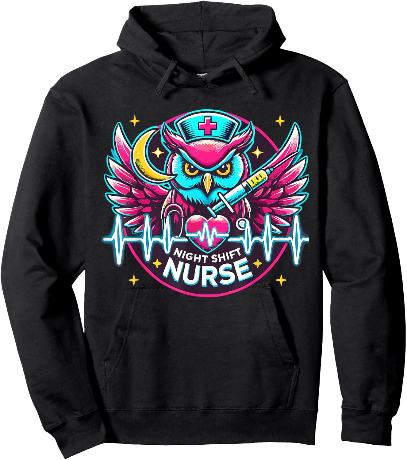Night Shift Nurse Owl RN RT US Funny Nurse Hoodie - Hoodie | Black