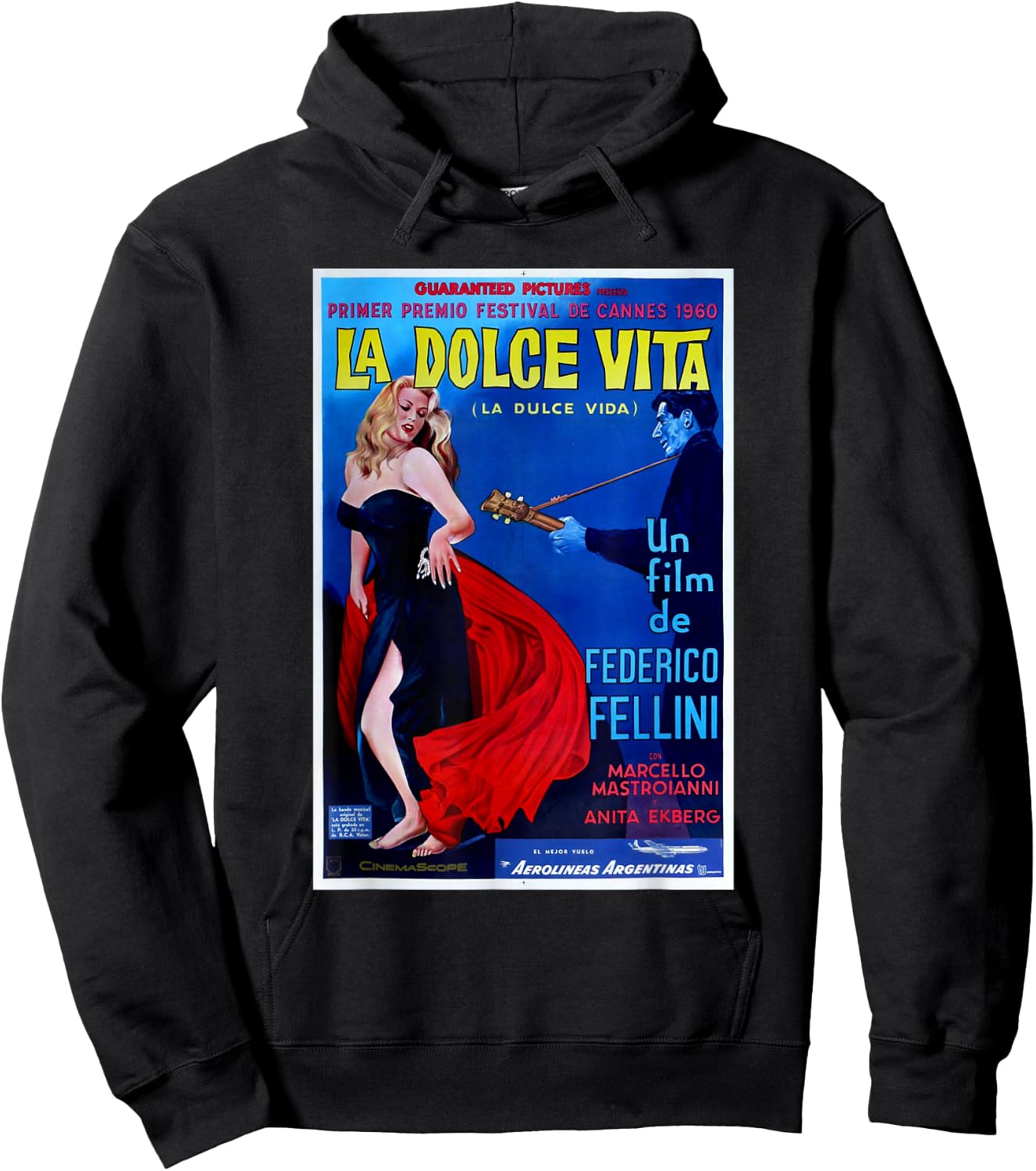 Fellini 1960 Movie Poster Reproduction T Shirt Hoodie - Hoodie | Black
