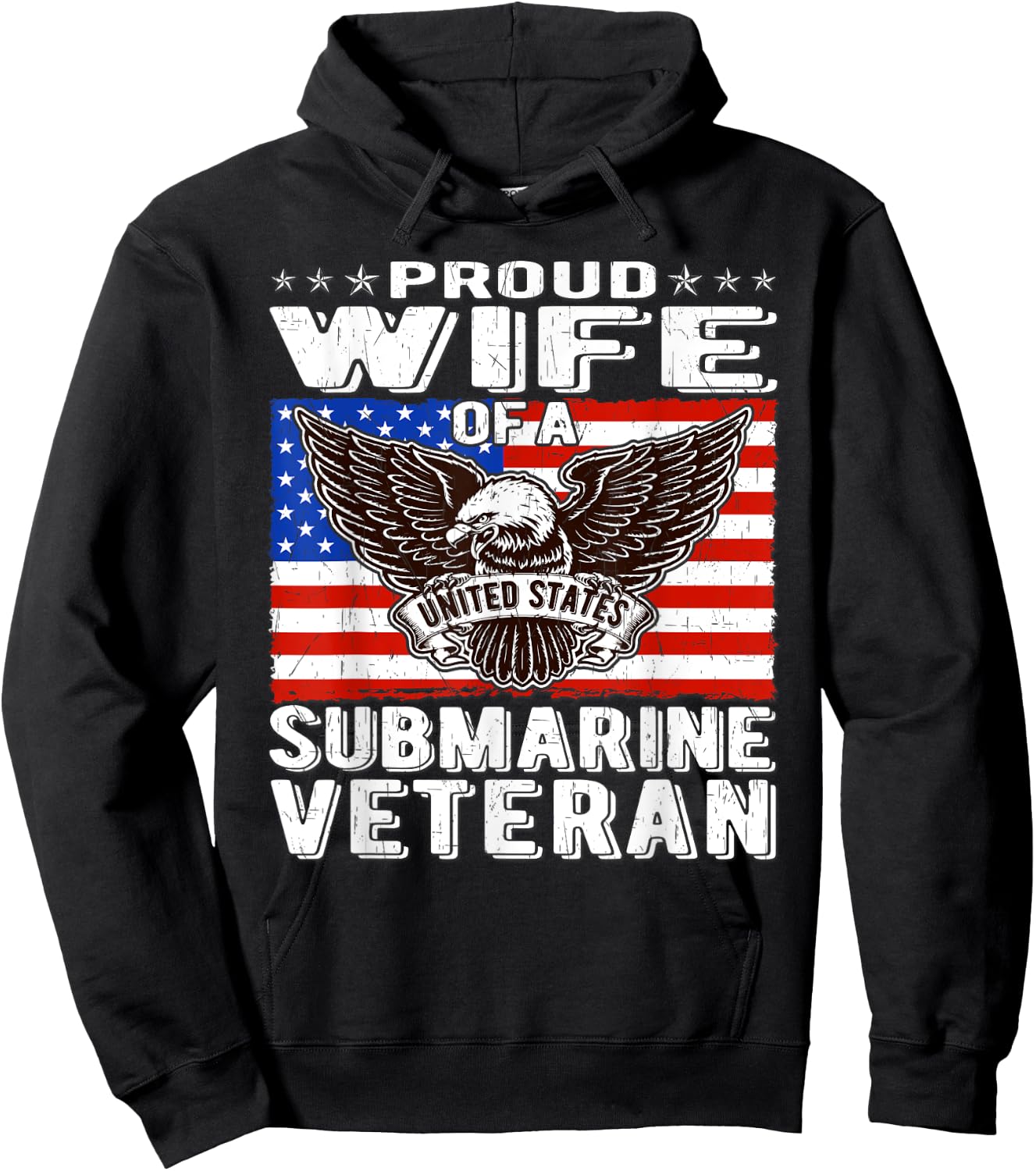 Proud Wife Of US Submarine Veteran Patriotic Military Spouse Men Hoodie - Hoodie | Black