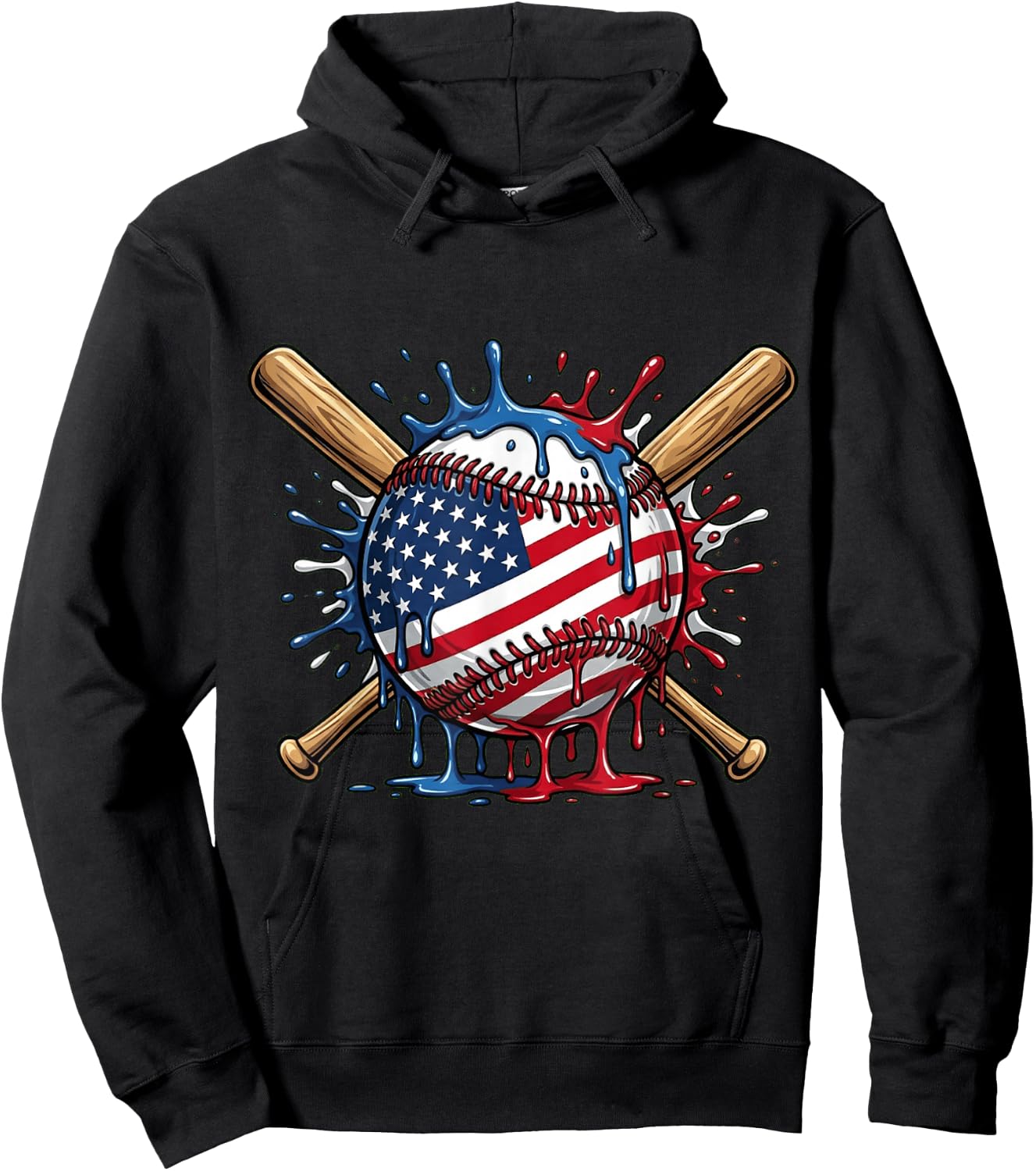 Baseball Drip American Flag Boys Kids Youth 4th of July Hoodie - Hoodie | Black