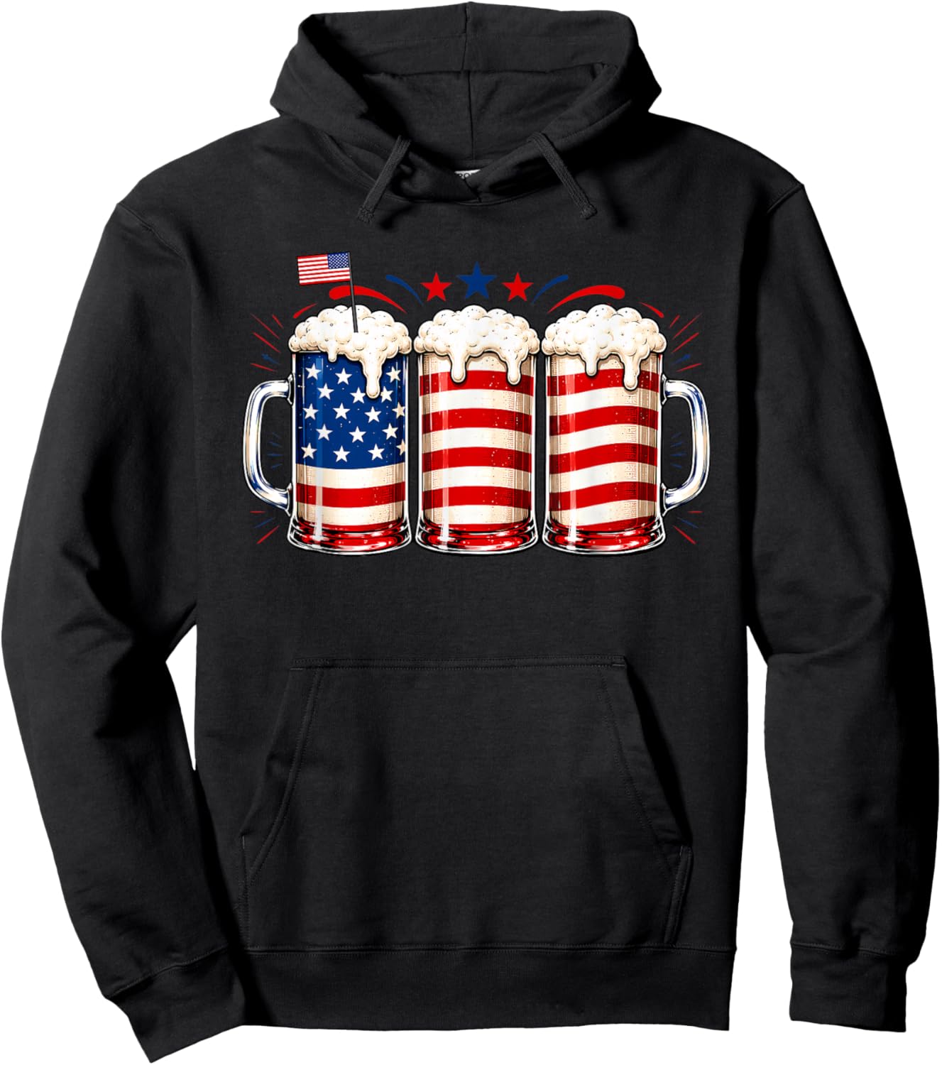 Beer American Flag Fourth of July Drinking USA Patriotic Men Hoodie - Hoodie | Black