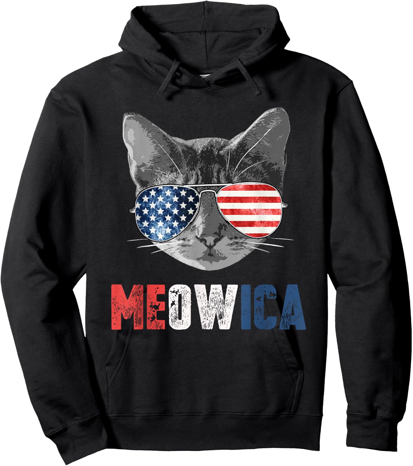 4th of July Shirt Meowica American Flag Cat Hoodie - Hoodie | Black
