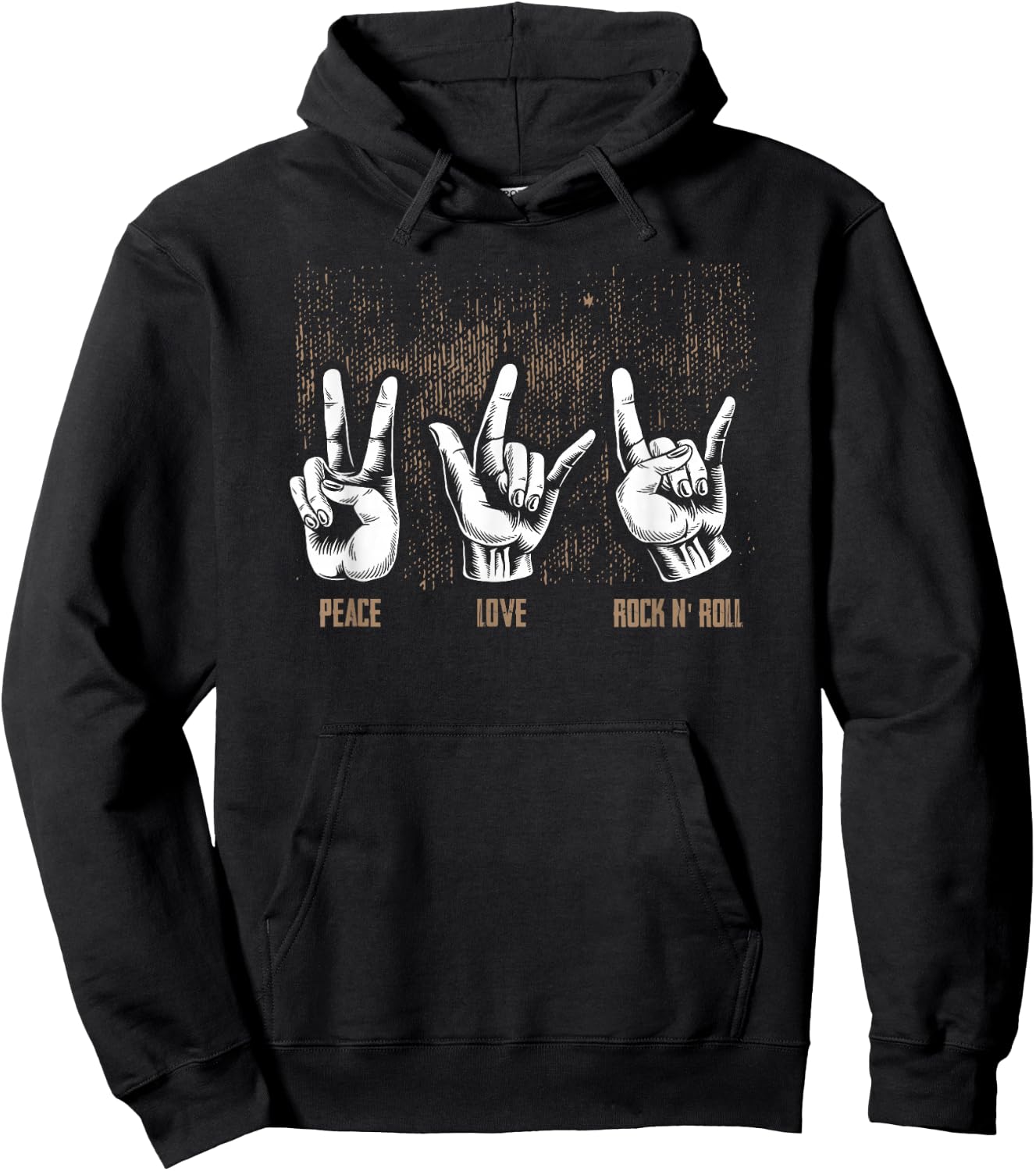 Peace Love Rock and Roll Guitar Hippie Hand Signs Hoodie - Hoodie | Black