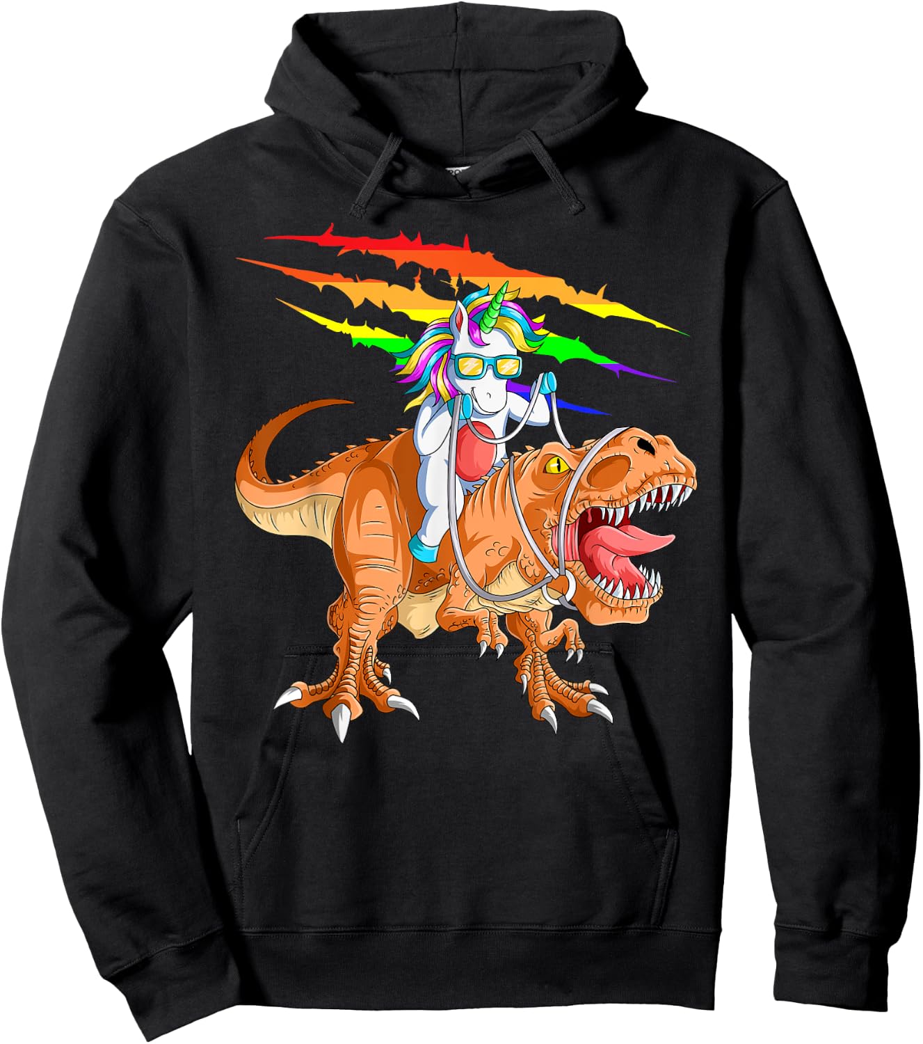 Unicorn Riding T-Rex Dinosaur For Kids Boys Girls Men Women Hoodie - Hoodie | Black