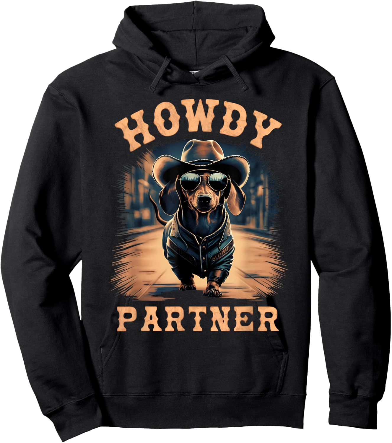 Howdy Partner ready for Rodeo Cowboy Weenie Dog Dachshund Hoodie - Hoodie | Black