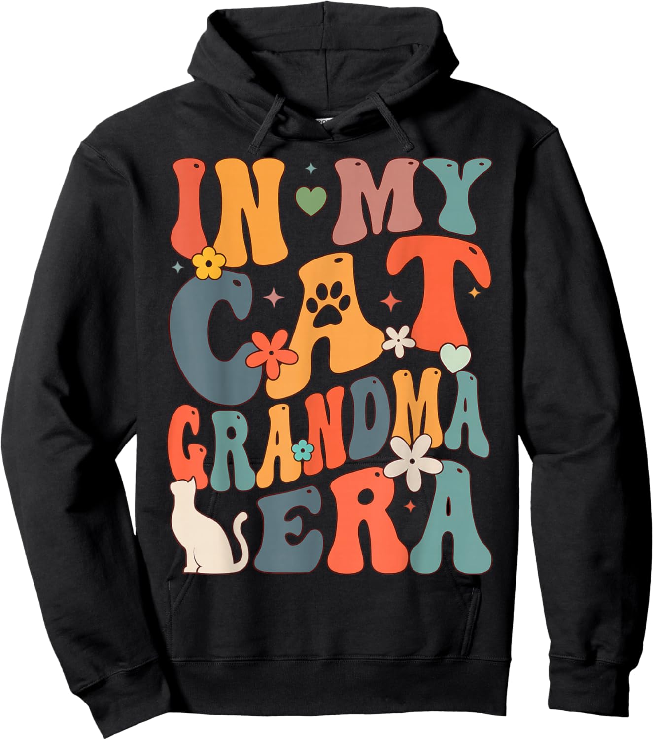 Retro Groovy Funny In My Cat Grandma Era Hoodie - Hoodie | Black