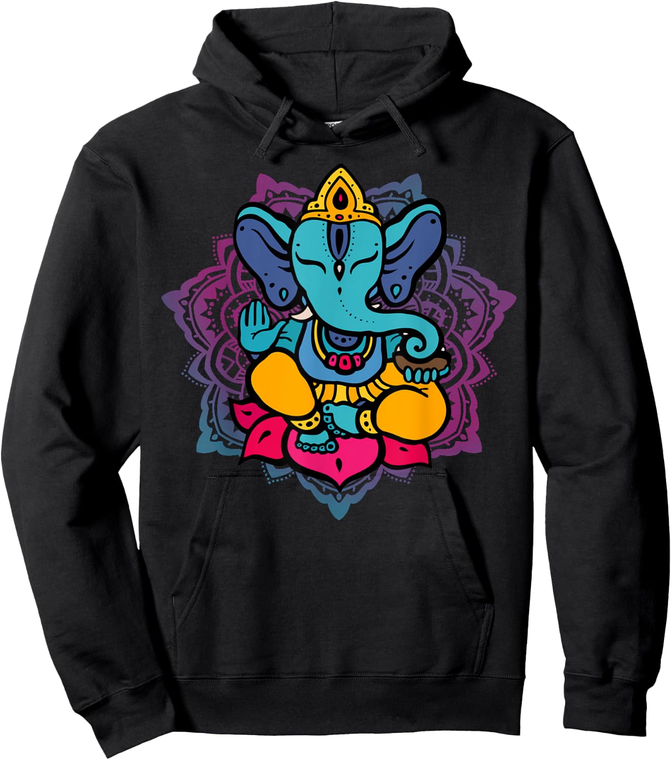 Beautiful Ganesha in Yoga Lotus Meditation Mandala Hoodie - Hoodie | Black