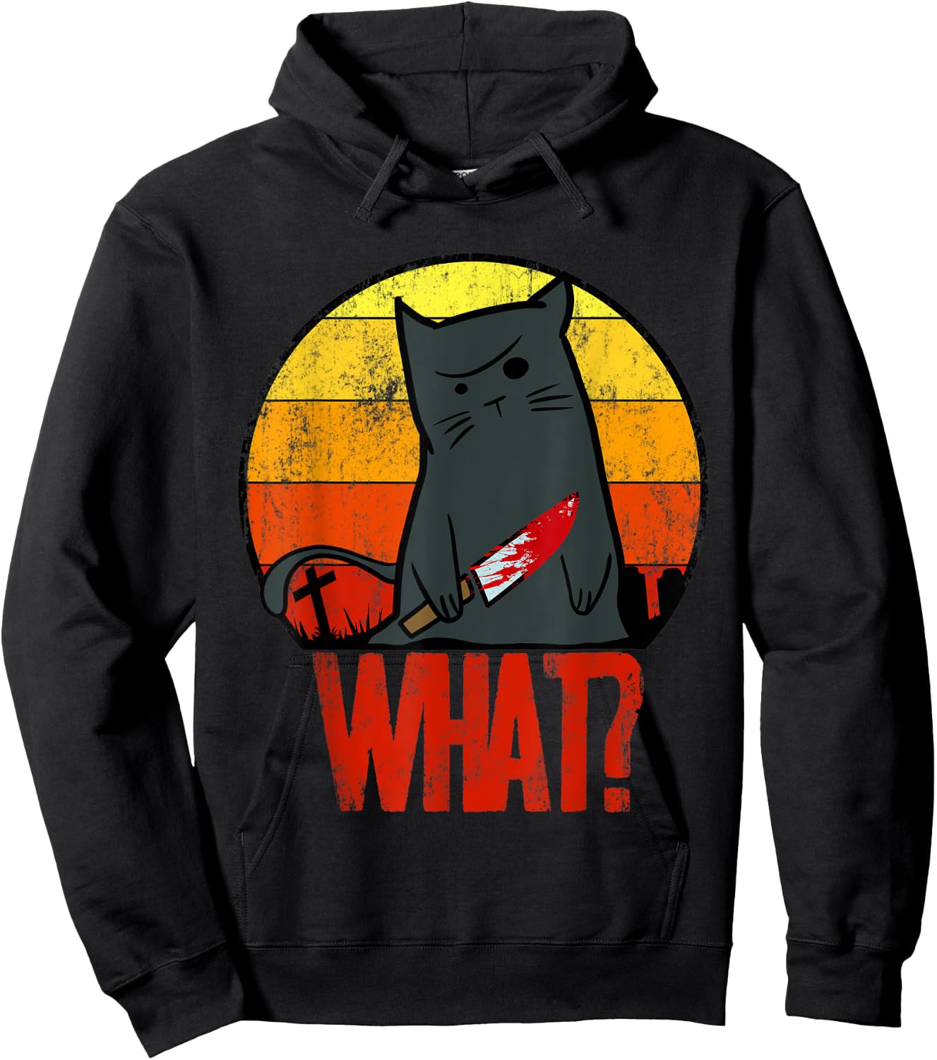 Retro Murderous Black Cat What With Knife Funny Halloween Women Hoodie - Hoodie | Black