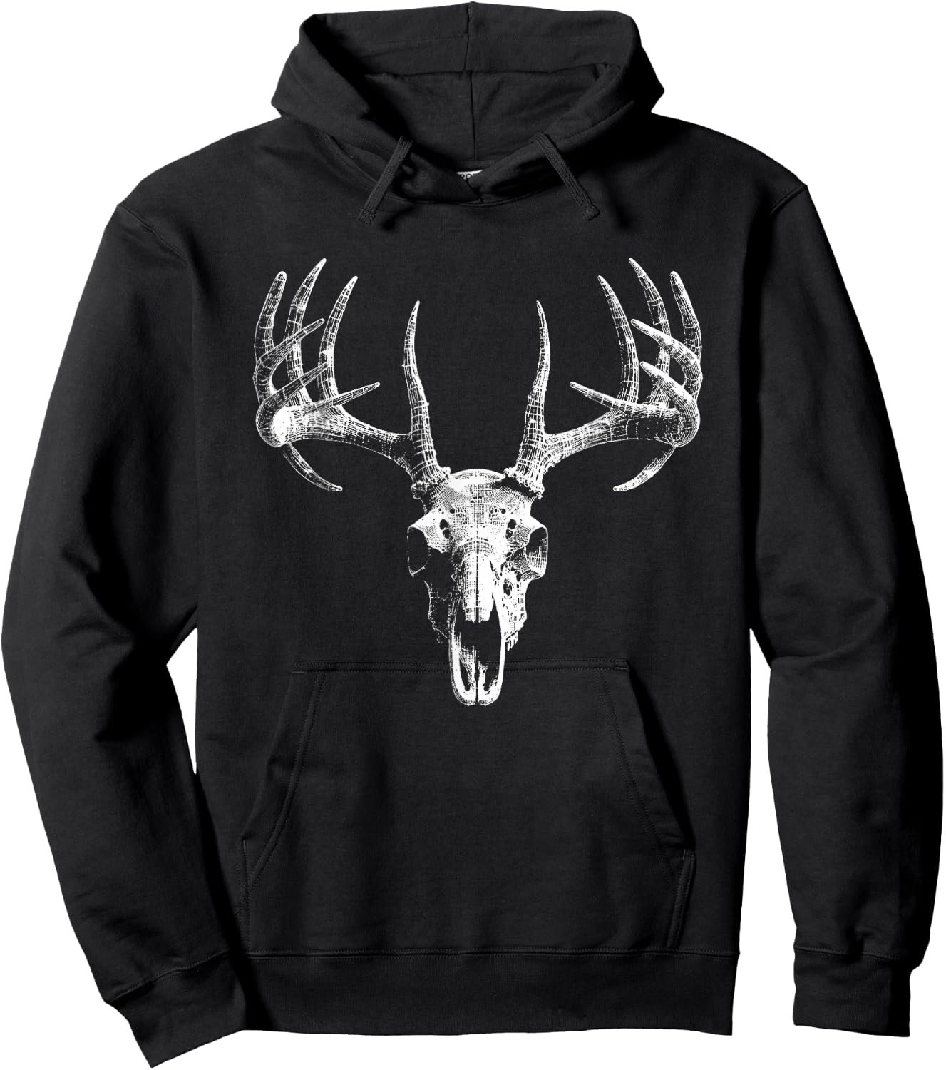 Deer Skull Antler Illustration - Vintage Deer Lover Hoodie - Hoodie | Black