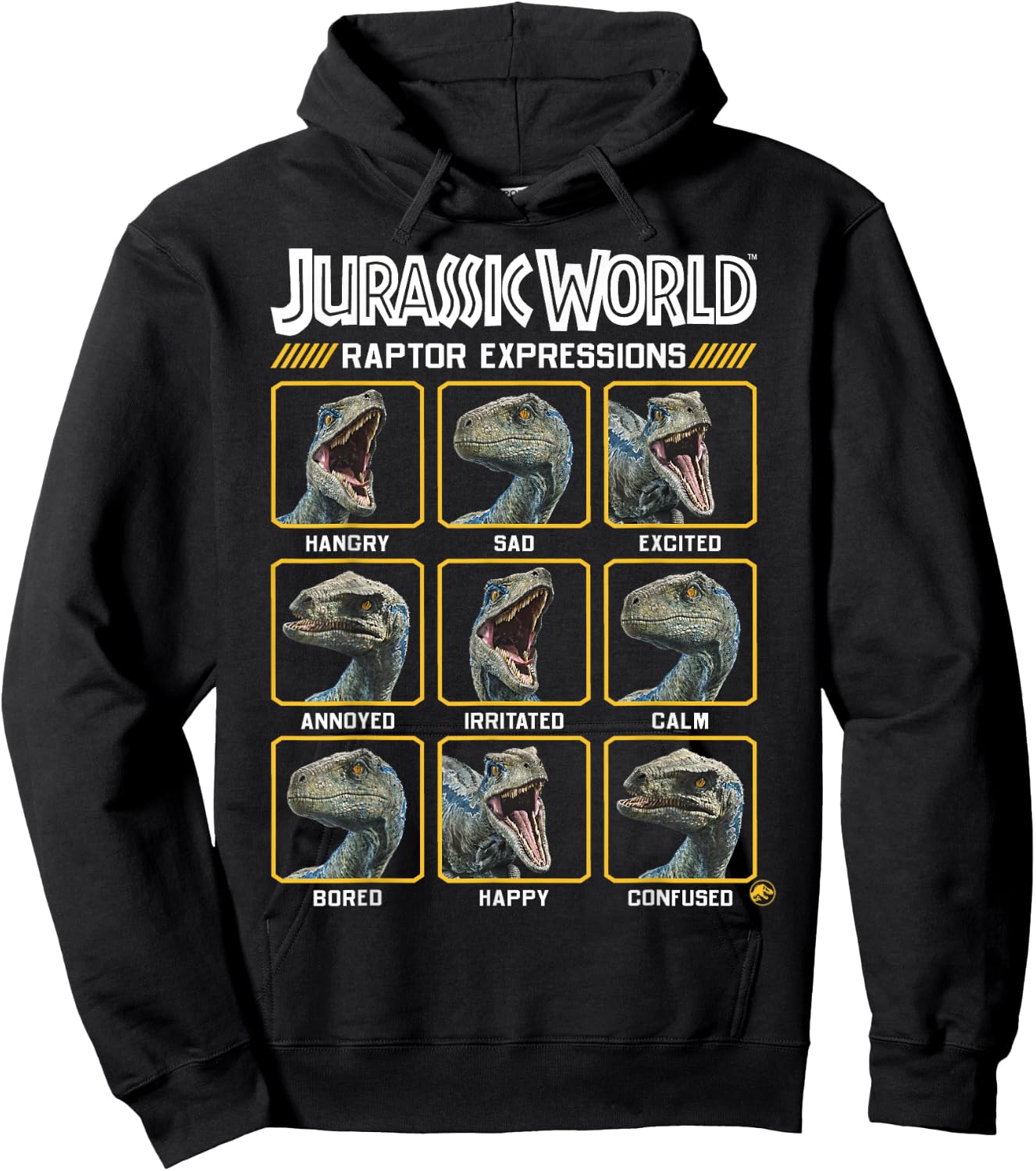 Jurassic World Two Blue Raptor Expressions Graphic Short Sleeve Hoodie - Hoodie | Black