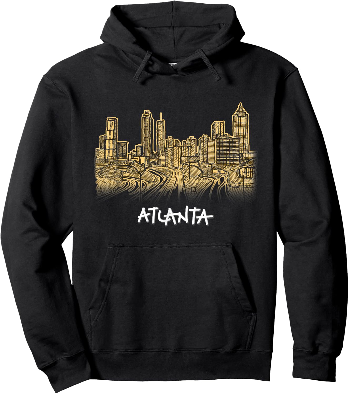 Atlanta Georgia ATL Peach State Skyline Panorama T Shirt Hoodie - Hoodie | Black