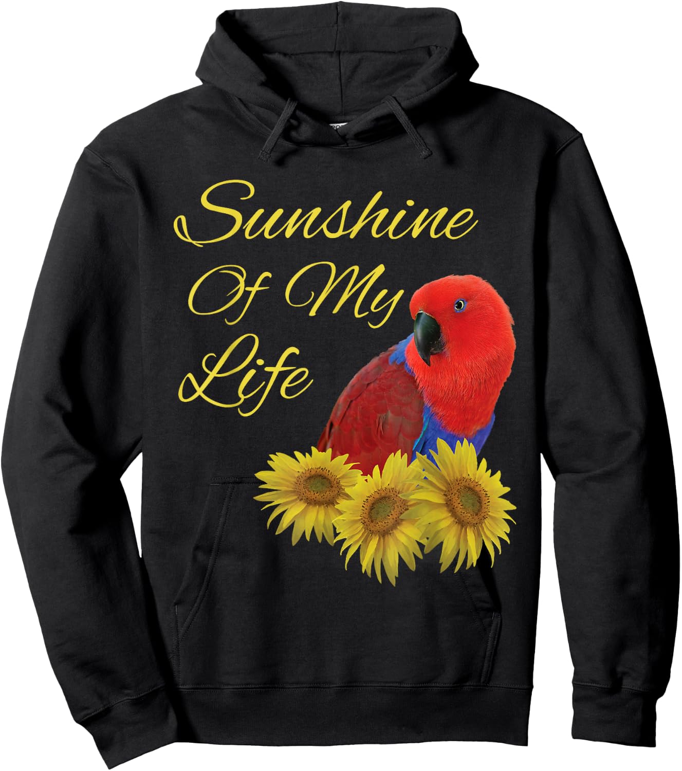 Eclectus Parrot, Female, Sunshine Sunflower Hoodie - Hoodie | Black