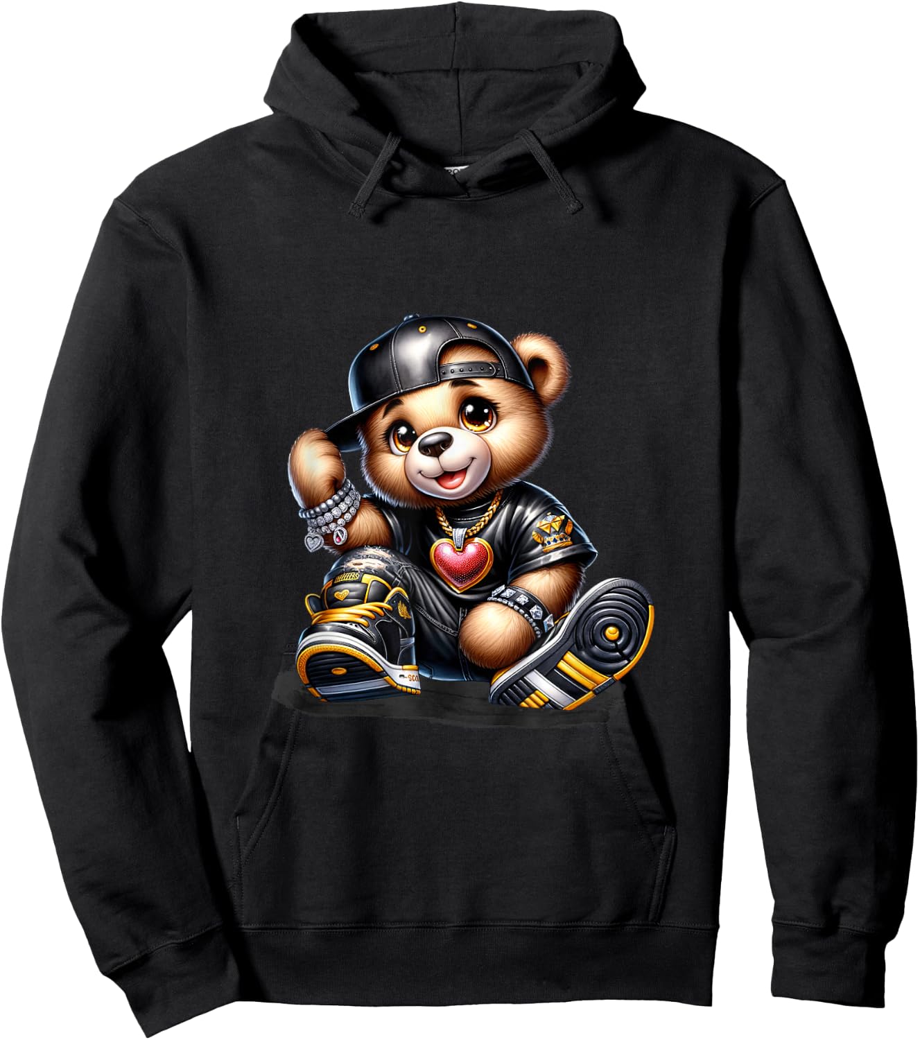 Small Cute Hip-Hop Teddy Bear Urban Teddy Bear Hoodie - Hoodie | Black