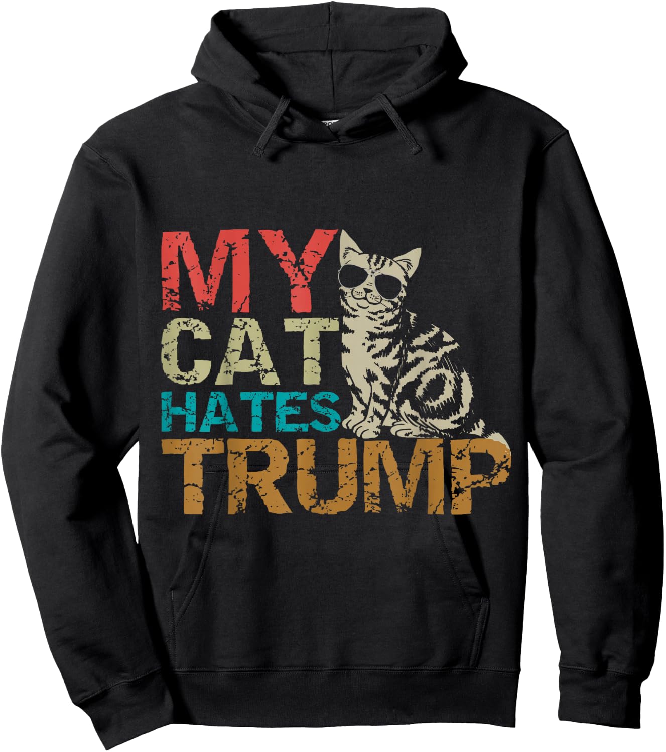 My Cat Hates Trump Cats Against Trump Retro Style Gift Hoodie - Hoodie | Black