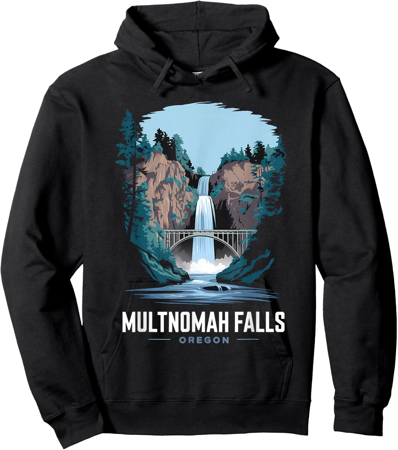 Multnomah Falls Oregon Waterfall Retro Nature Souvenir Hoodie - Hoodie | Black