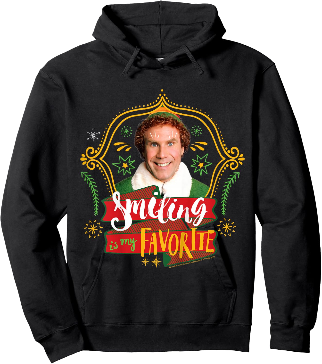 Kids Elf Buddy Smiling Is My Favorite Text Portrait Hoodie - Hoodie | Black