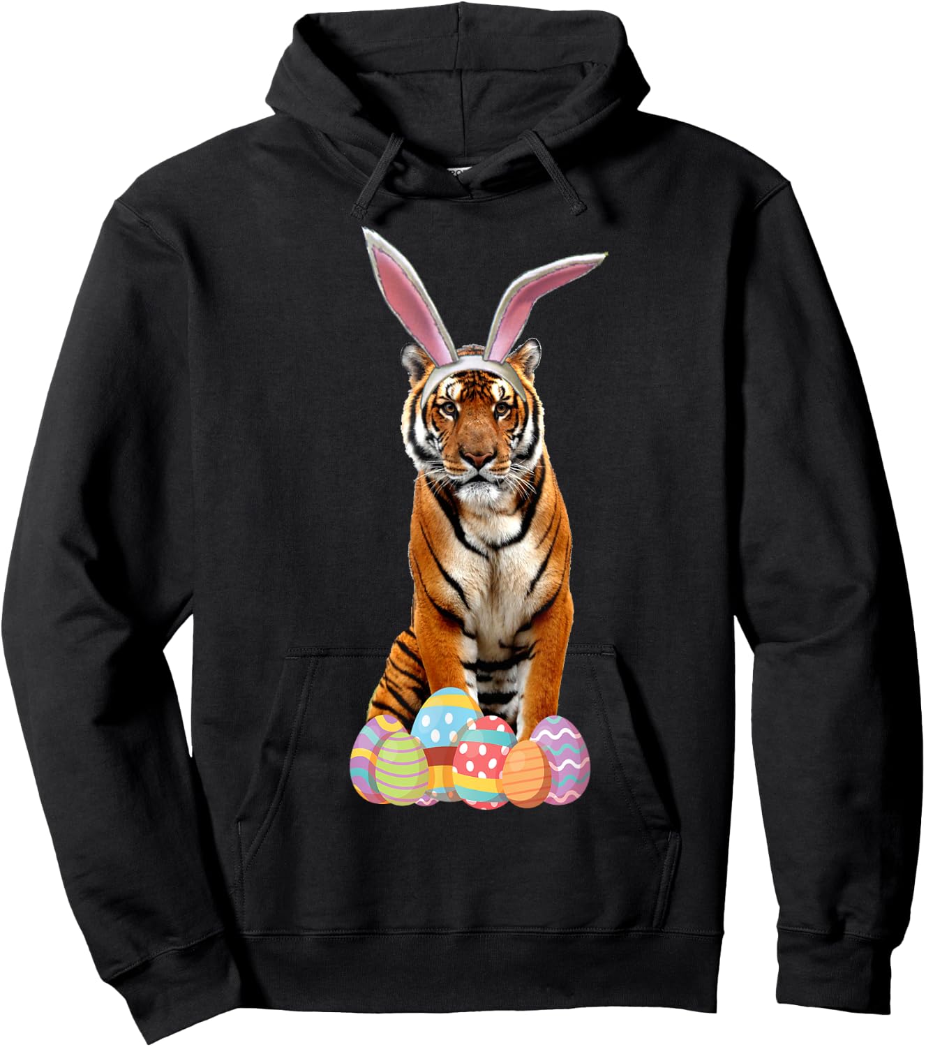 Easter Shirt Tiger Funny Bunny Ears & Eggs Tiger Gift Hoodie - Hoodie | Black
