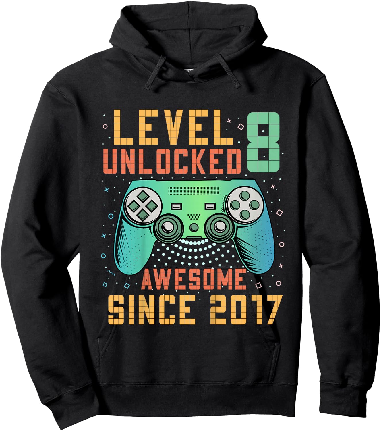 Kids Level 8 Unlocked 8th Birthday 8 Year Old Boy Gifts Gaming Hoodie - Hoodie | Black