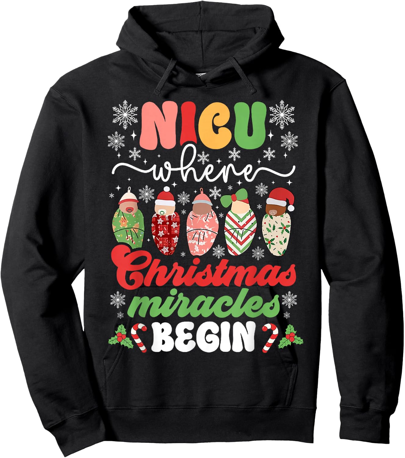 NICU Where Christmas Miracles Begin NICU Neonatal ICU Nurse Hoodie - Hoodie | Black