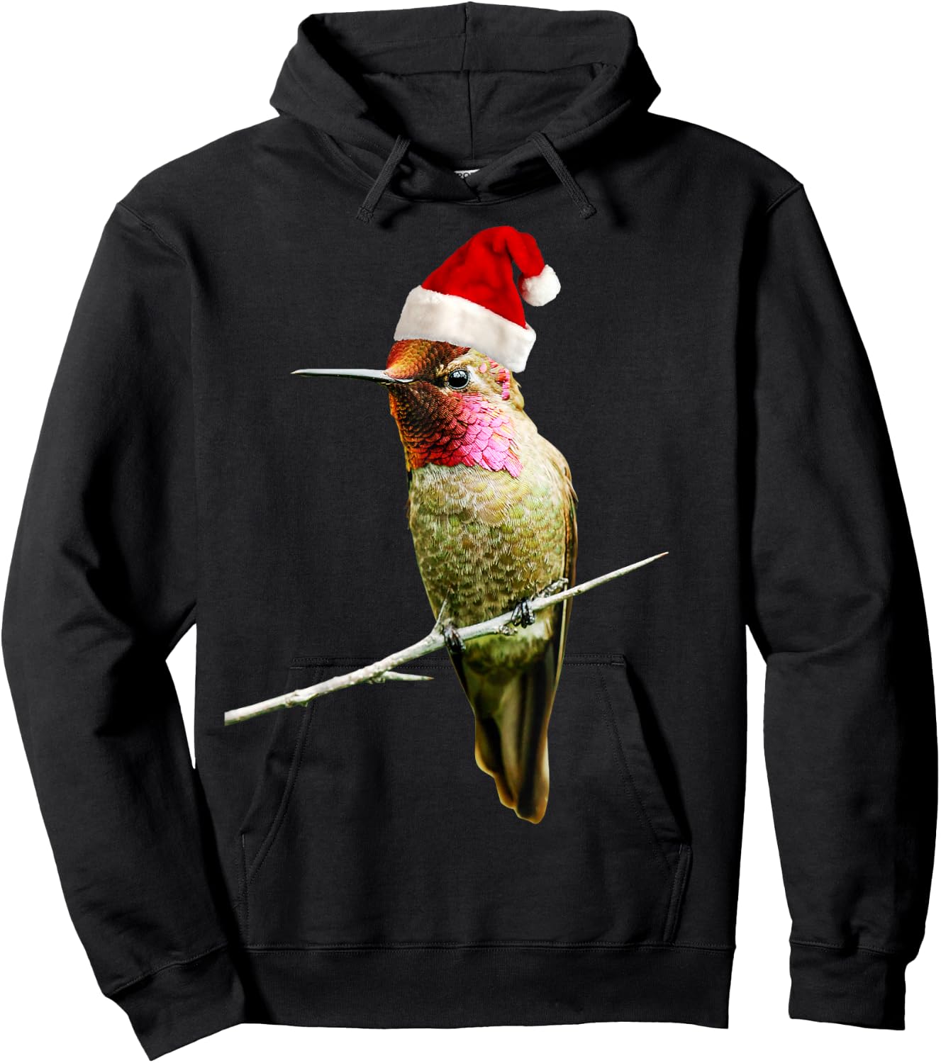 Hummingbird Santa Cute Christmas Hat Design for Bird Lovers Hoodie - Hoodie | Black