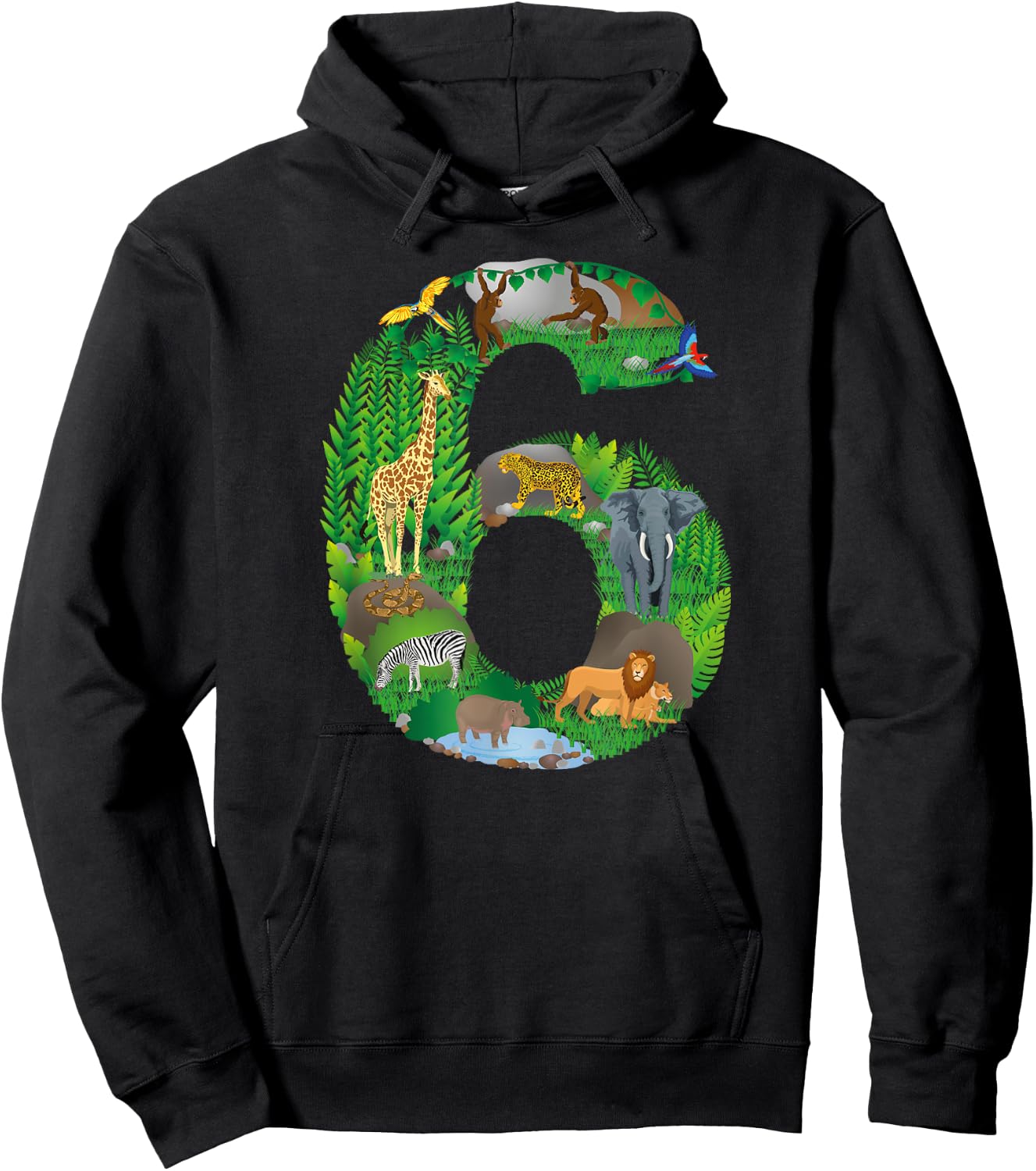 Safari Jungle Zoo animals Sixth Birthday number 6 Hoodie - Hoodie | Black