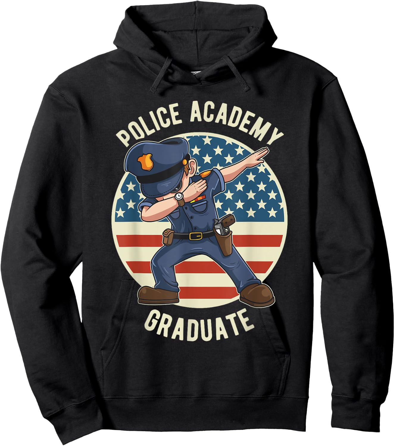 Dabbing Police Academy Cop Graduation Gift American Flag Hoodie - Hoodie | Black
